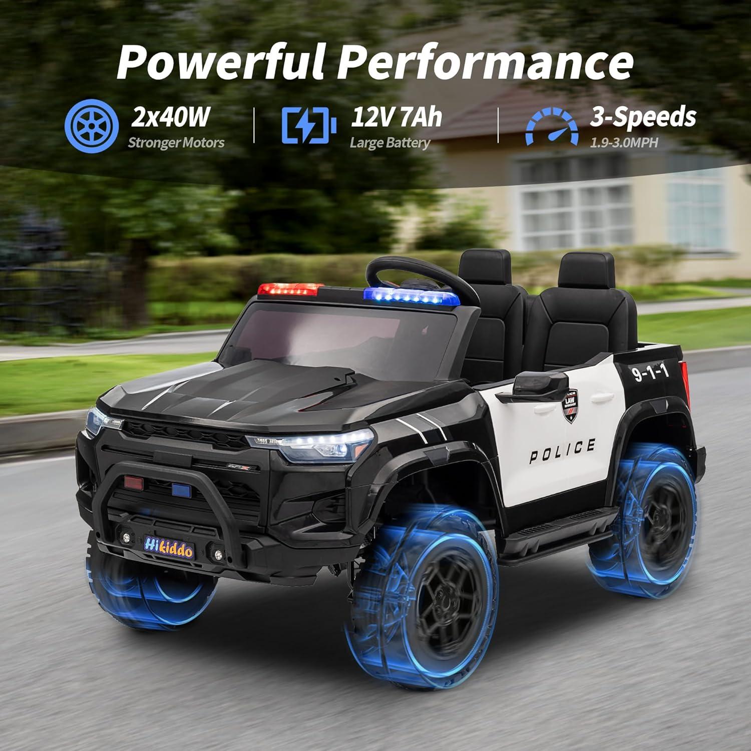 Outfunny Electric Police Car for Kids, 12 Volt Kids Ride on Toy Car with Remote Control, Bluetooth, Megaphone