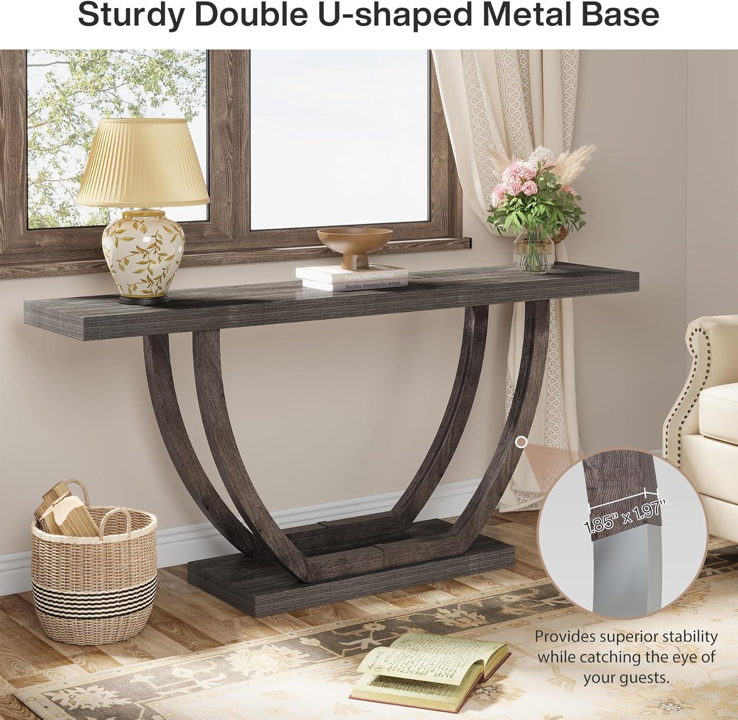 Tribesigns 63 inch Console Table, 2-Tier Farmhouse Entryway Sofa Tables for Living Room Hallway Foyer Corridor, Gray