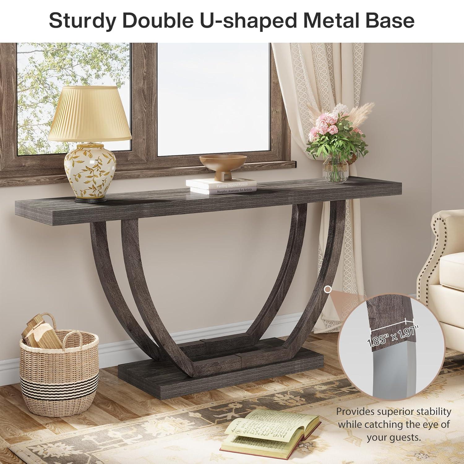 Resenkos Entryway Table, Console Sofa Table,63" Farmhouse Console Table, 2-Tier Entryway Sofa Table Gray