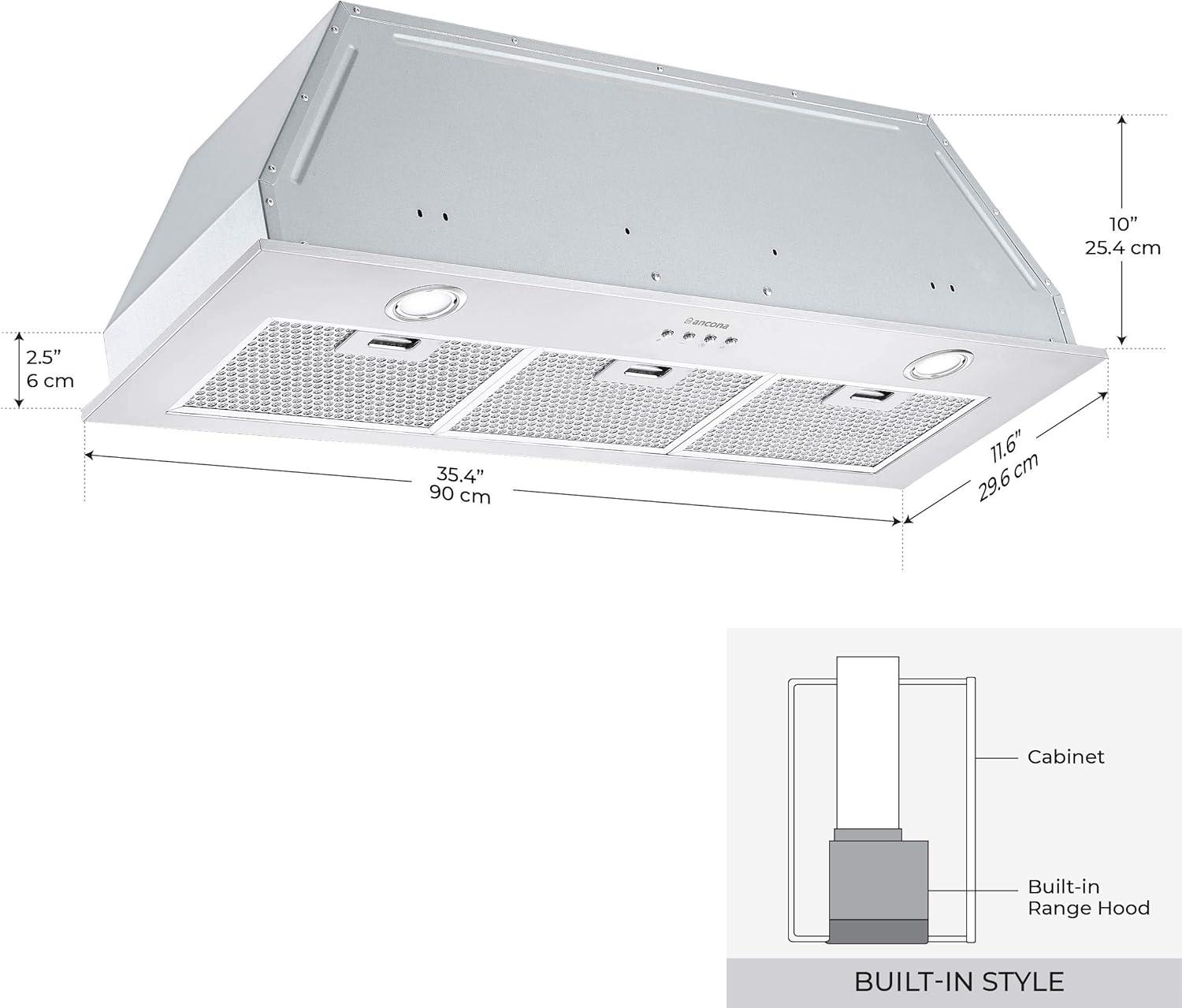 Ancona inserta plus built-in range hood, 36-inch, stainless steel