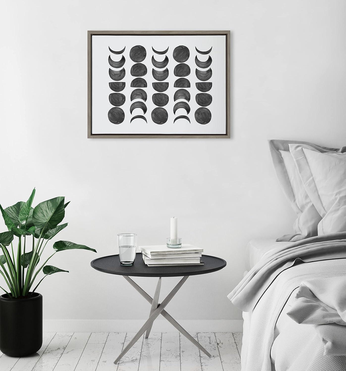 Kate and Laurel Sylvie 901 Moon Phases Black on White Framed Canvas by Teju Reval of SnazzyHues