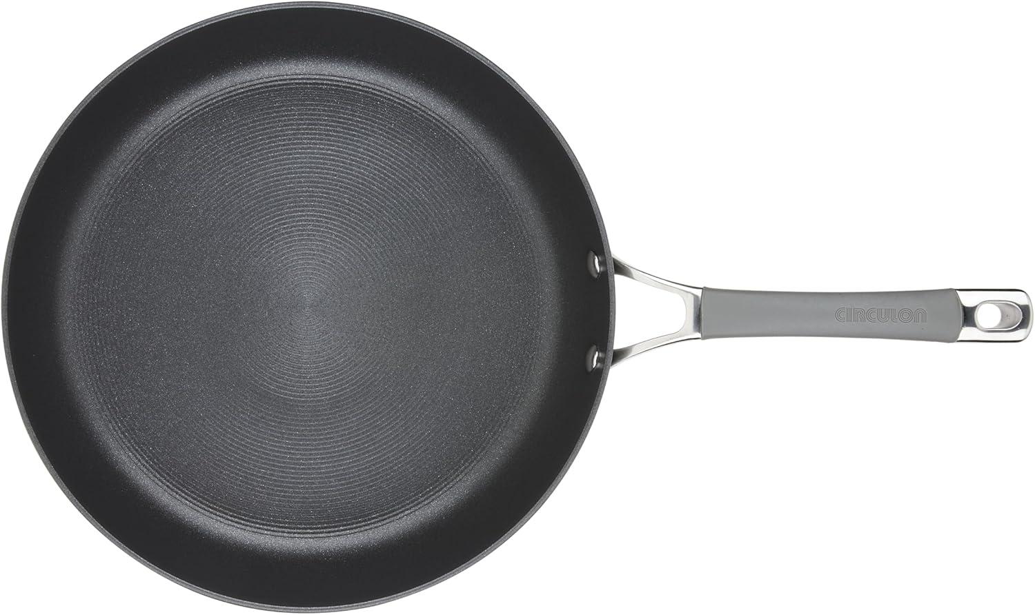 Circulon Elementum 12inch Hard-Anodized Nonstick Deep Frying Pan with Lid, Gray