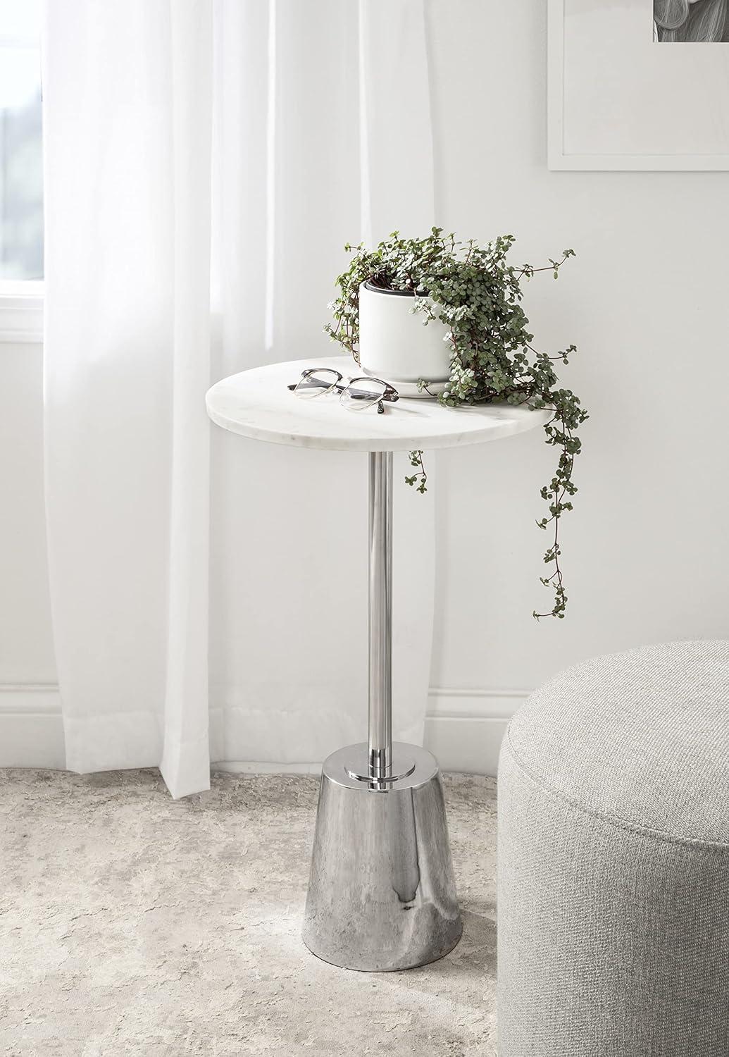 Kate and Laurel Tira Round Metal Side Table, 14x14x24, Silver and White