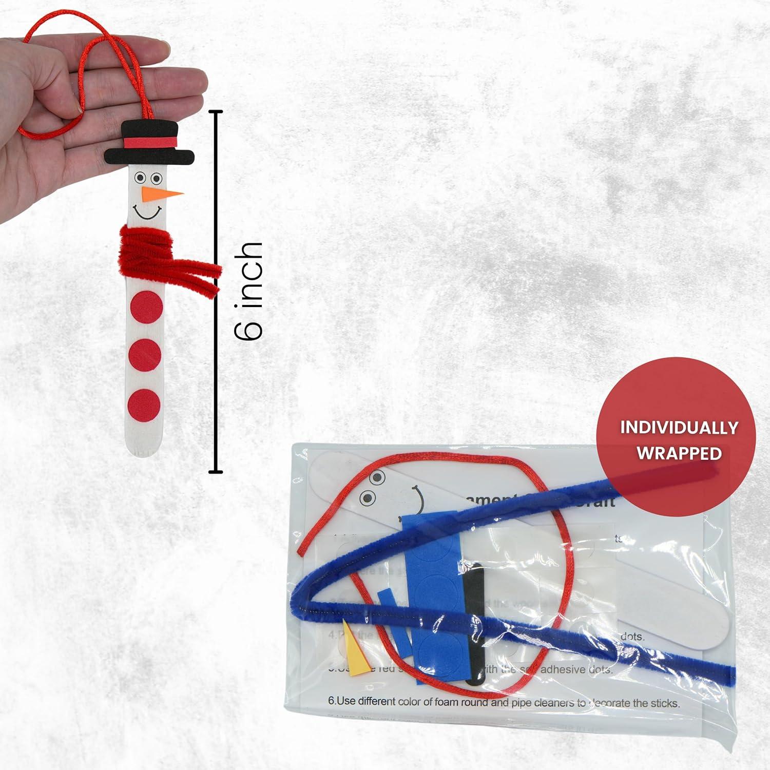 4E's Novelty 12 Pack Christmas Snowman Stick Ornament Craft Kit - Fun DIY Snowman Ornament Kit, Complete Snowman Popsicle Stick Craft for Ages 2-8
