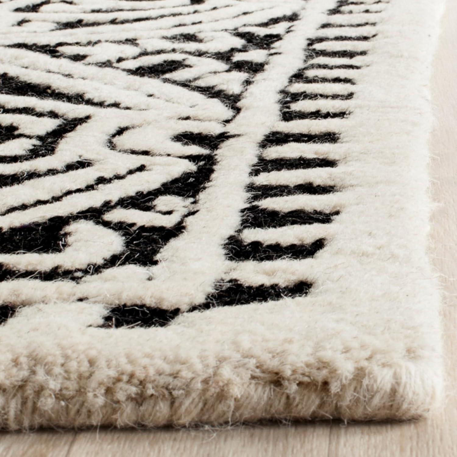 Black and Ivory Hand-Tufted Wool Area Rug 11' x 15'