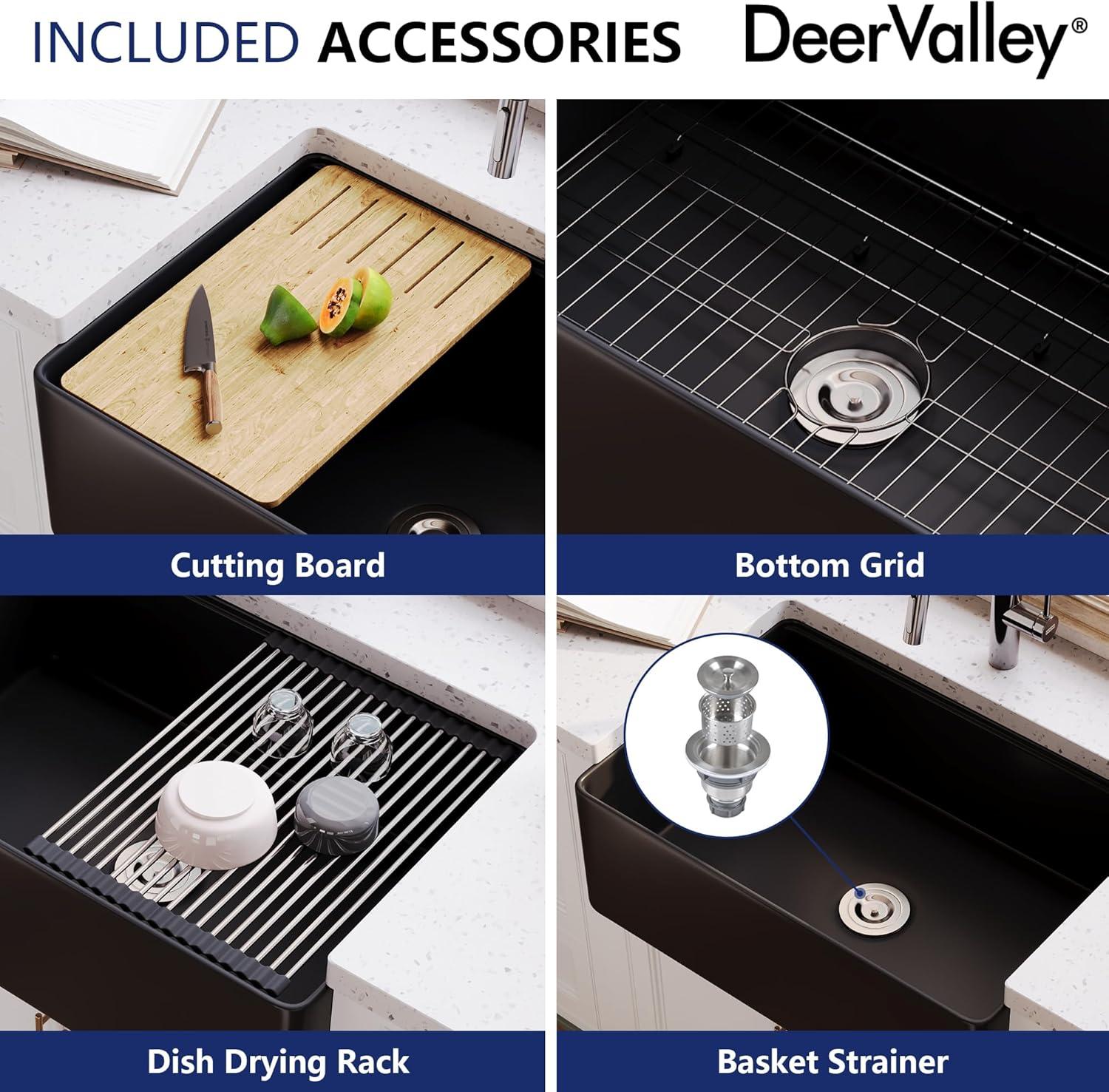 Deervalley 30" L X 20" W Single Basin Workstation Farmhouse Kitchen Sink With Sink Grid, Cutting Board And Dish-Drying Rack