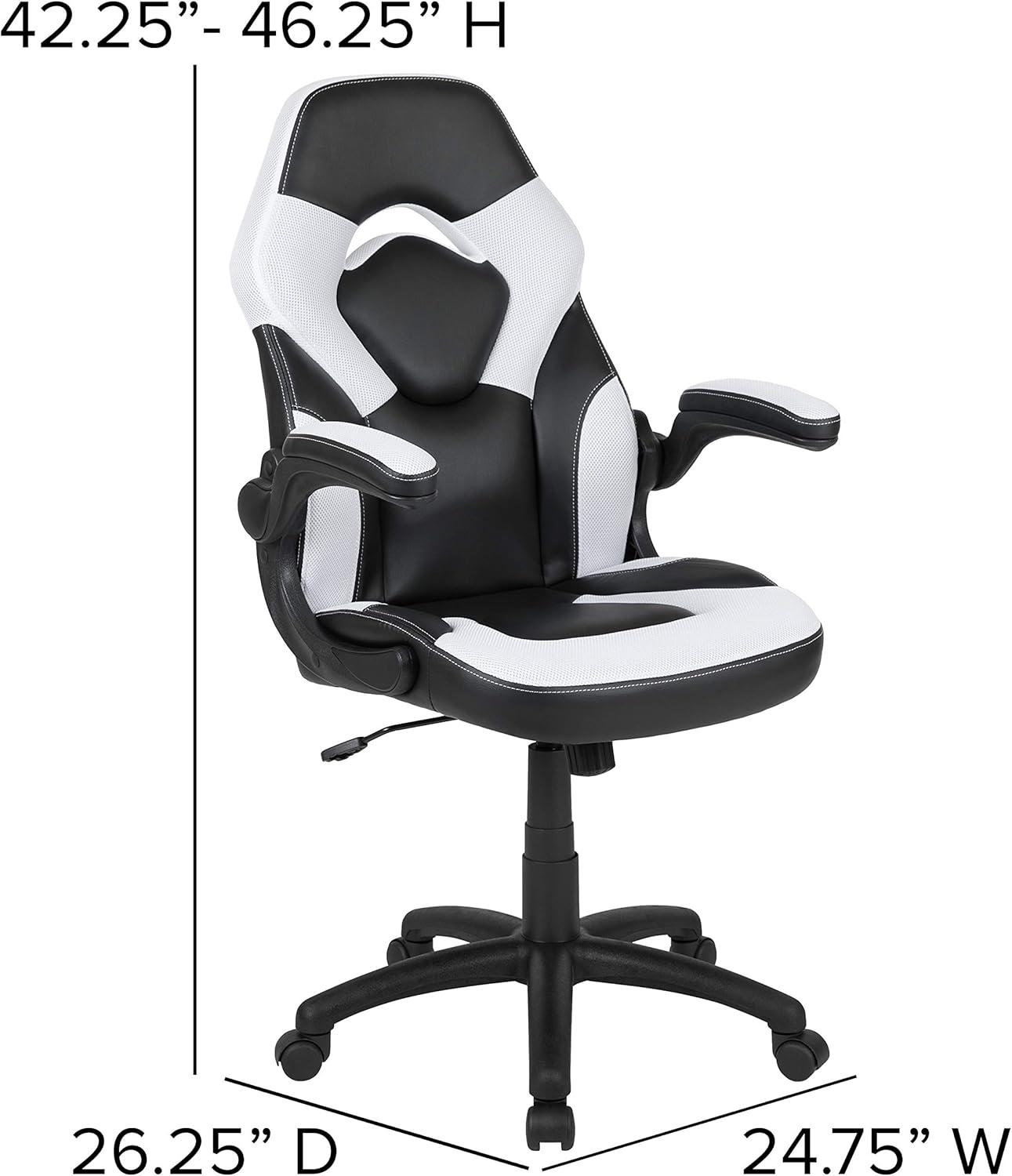 Flash Furniture X10 Gaming Chair, Racing Ergonomic Office Chair, Height Adjustable Swivel Computer Chair with Flip-Up Arms, White/Black LeatherSoft