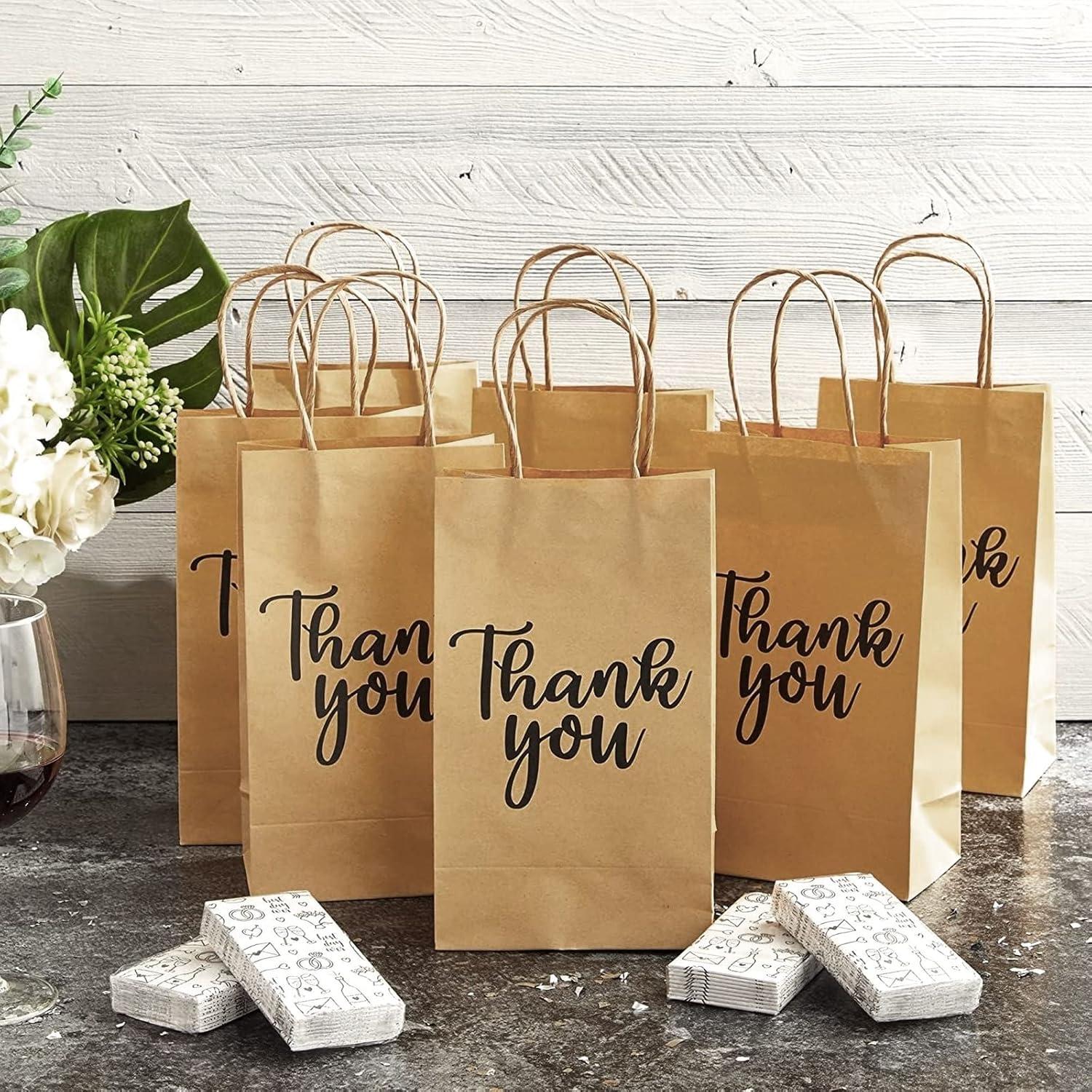 Sparkle and Bash 100-Pack Small Thank You Gift Bags with Handles, Brown Kraft Paper Material Bag Bulk for Wedding Birthday Favor, 9x5.3x3.15 in