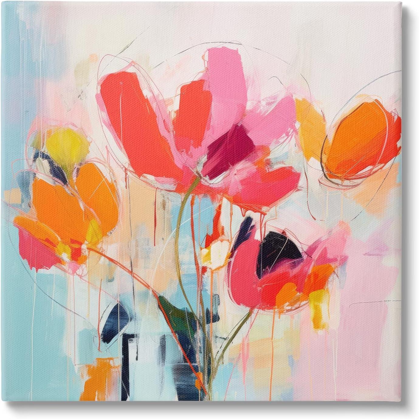 Abstract Pink and Orange Floral Canvas Wall Art, 17 x 17