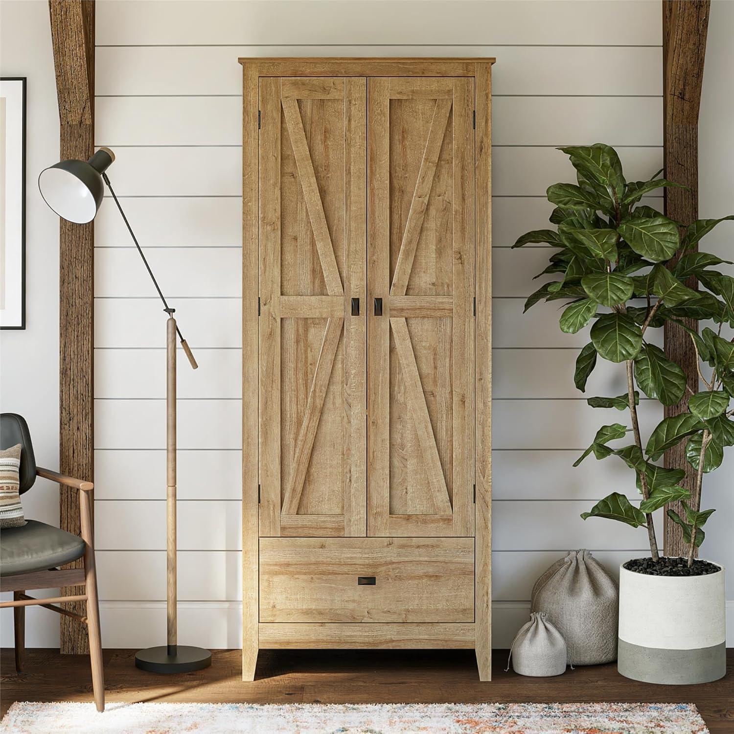 Natural Wood Freestanding Office Storage Cabinet with Adjustable Shelves