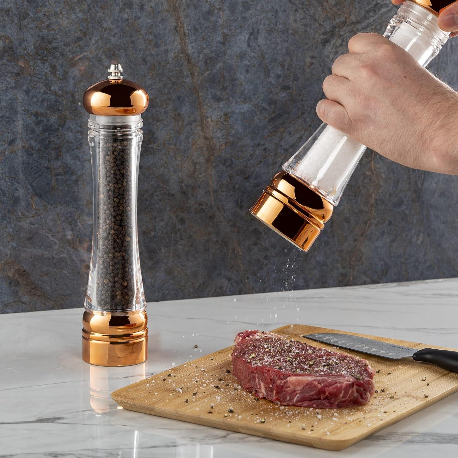 Copper Kitchen Inspired Home 10.5\" Salt & Pepper Mill Set Copper Clad Acrylic