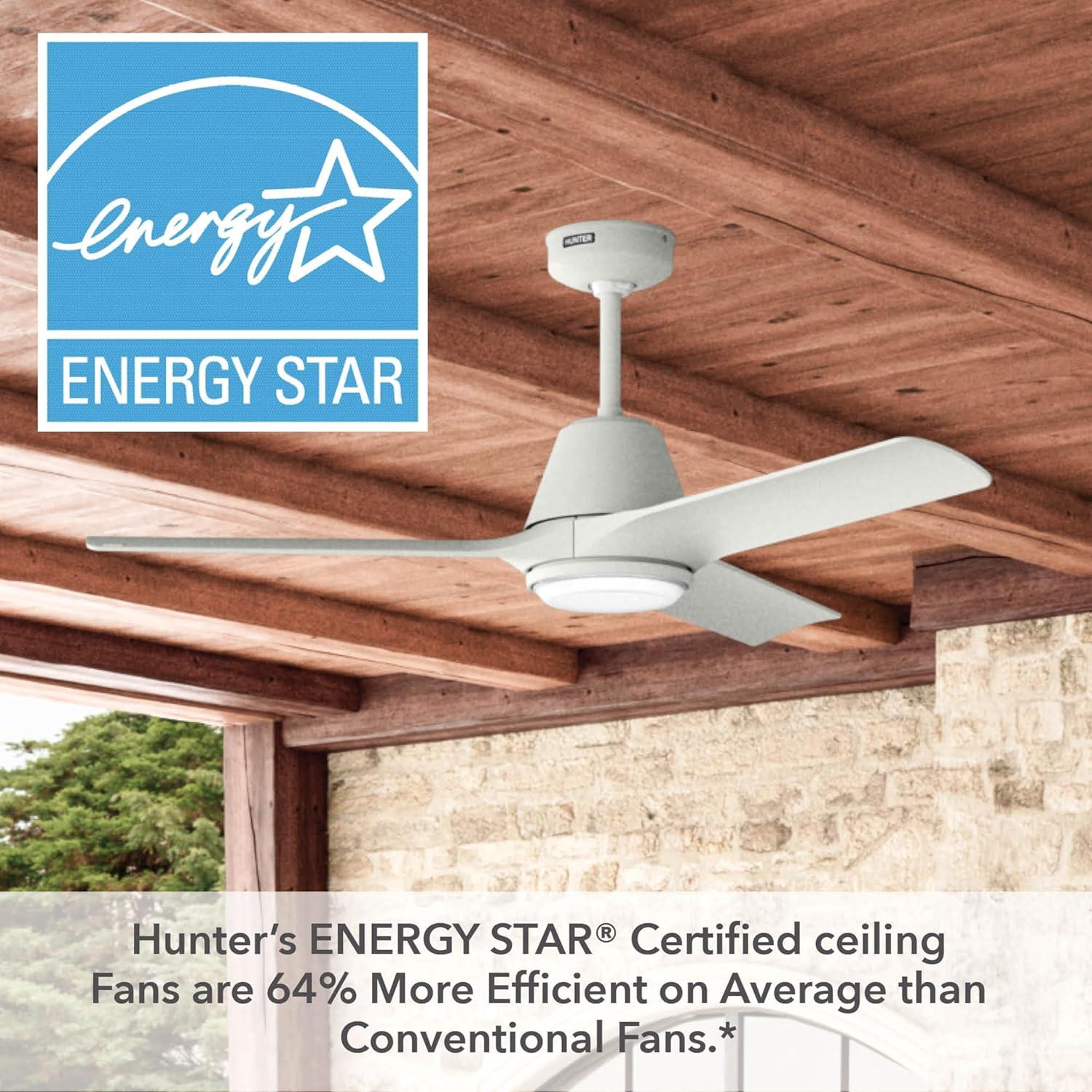 Hunter 52 Inch AeronautWi-Fi ENERGY STAR® Damp Rated Ceiling Fan With Lights And Remote