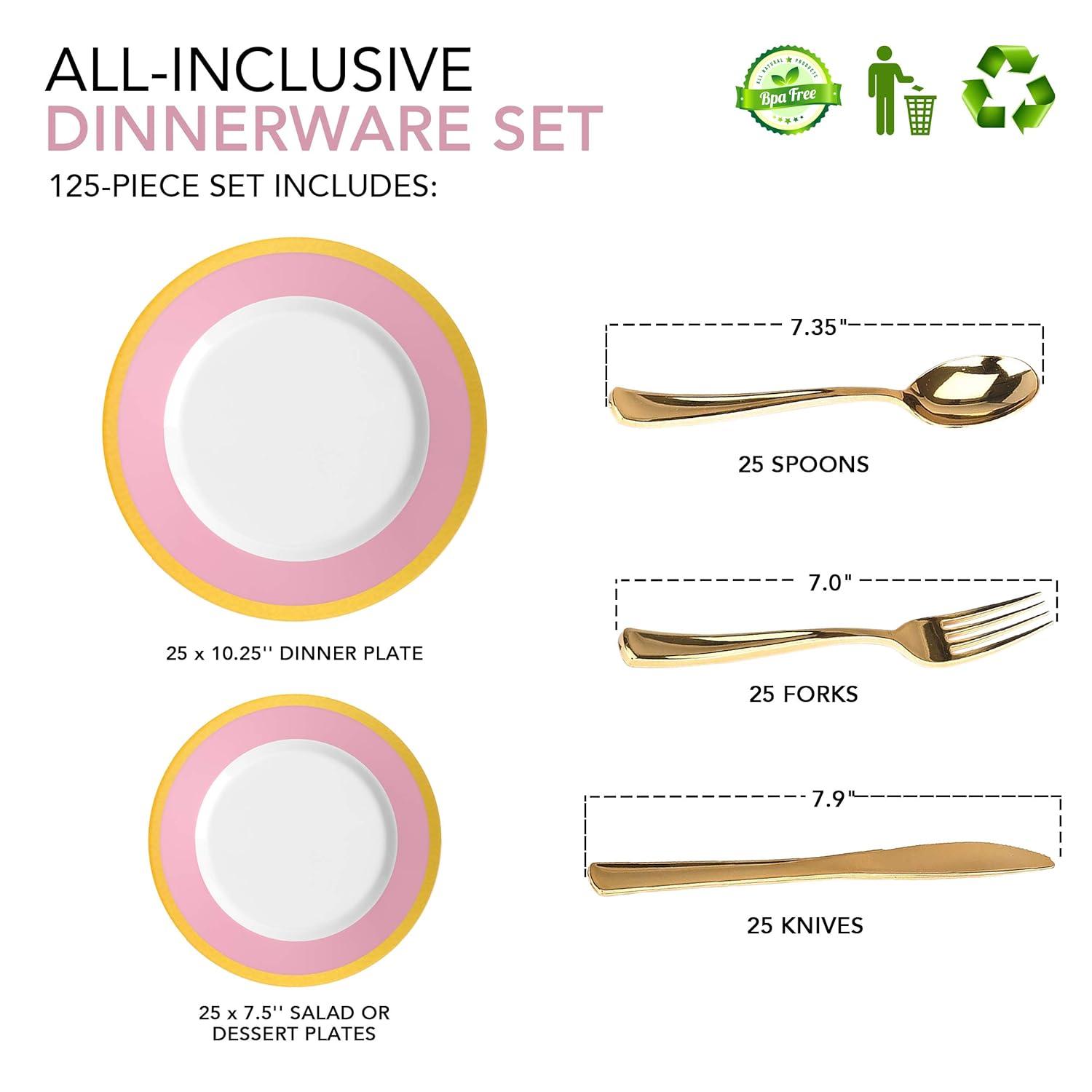 Stock Your Home Elegant Plastic Party Supply Set, Includes 25 Dinner Plates, 125 Pieces