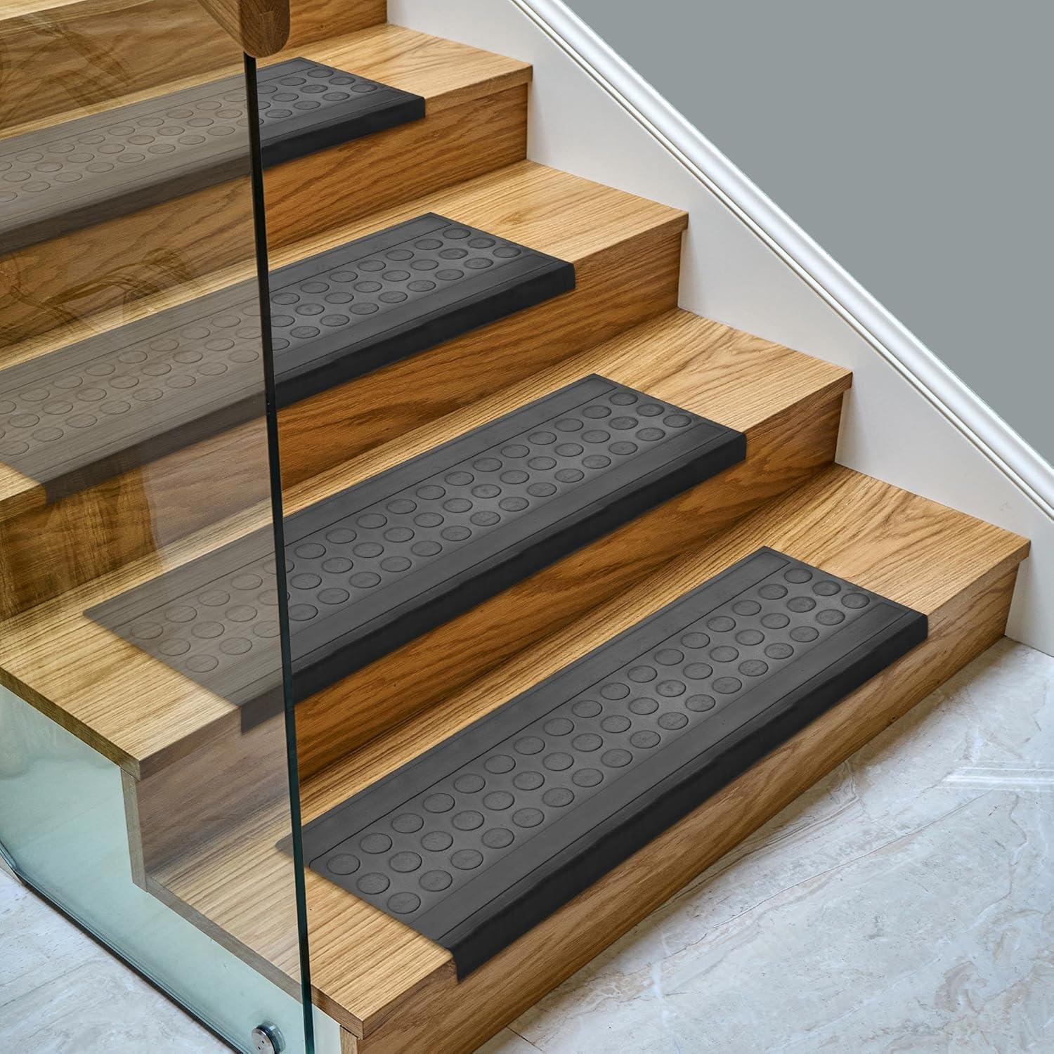 Ottomanson Waterproof, Low Profile Non-Slip Indoor/Outdoor Black Rubber Stair Treads, 10 in. x 25.5 in. & Reviews | Wayfair