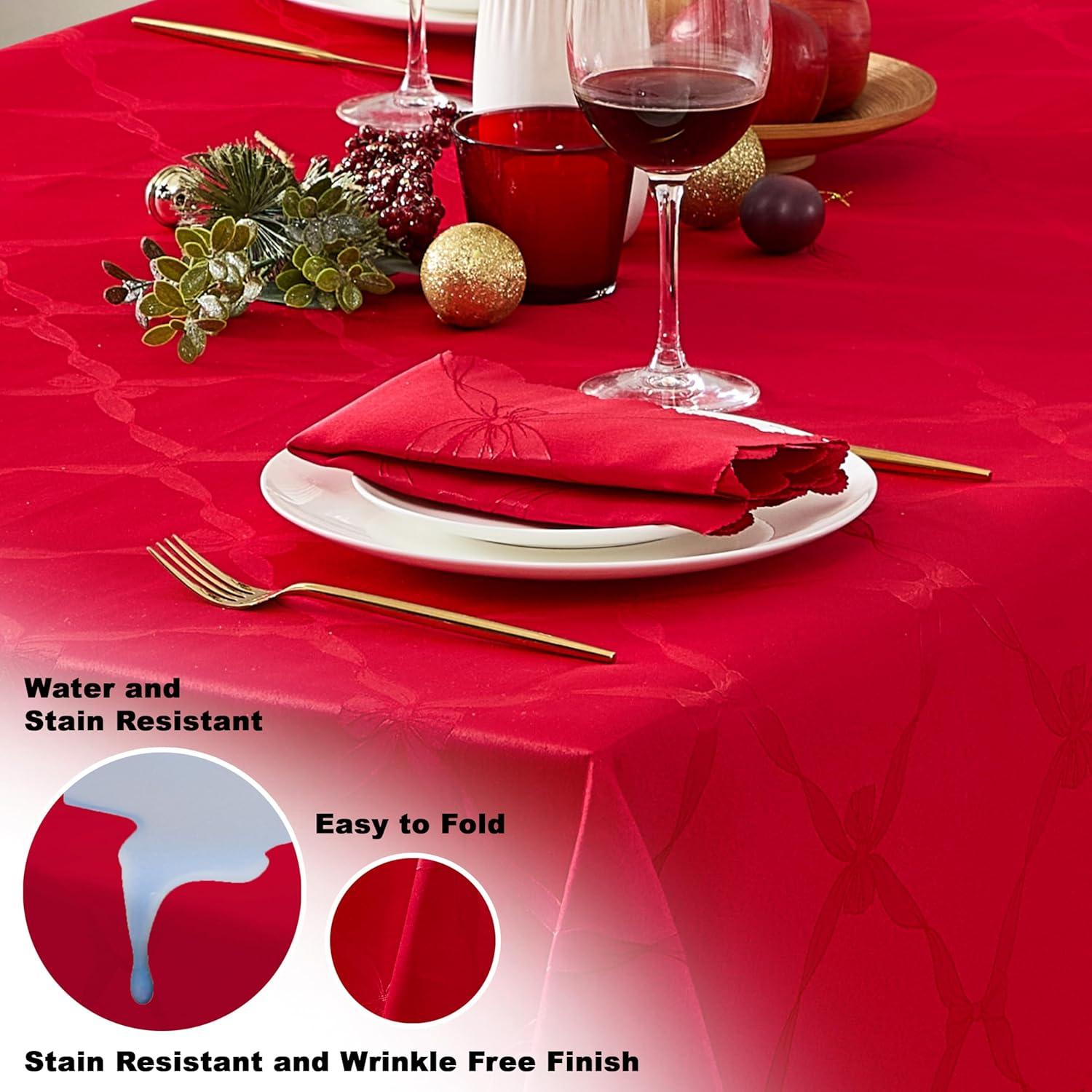 Christmas Holiday Red Ribbons and Bows Damask Set of 4 Fabric Napkins
