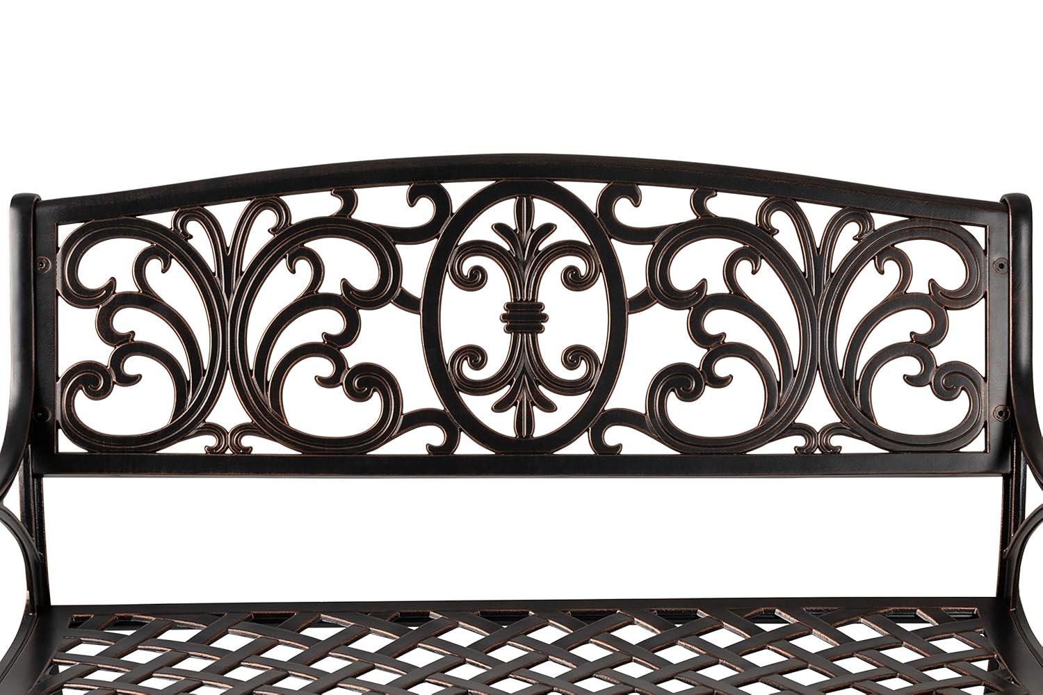 Balkene Home Decatur Outdoor Cast Aluminum Patio Bench Heavy Duty Rust Free Aluminum Construction - Antique Bronze Finish