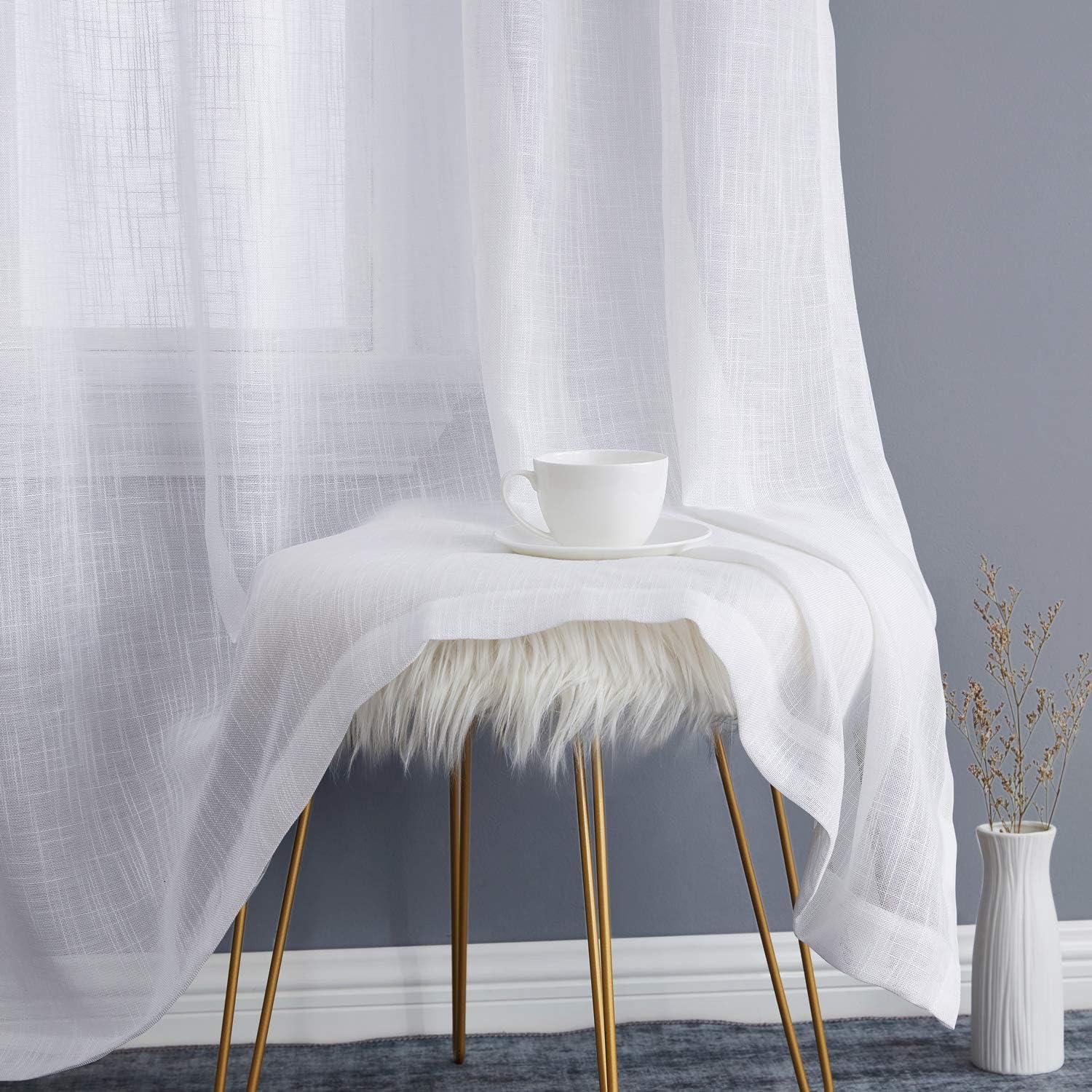 THD Serena Faux Linen Textured Semi Sheer Transparent Window Grommet Long Thick Curtain Panels, Pair