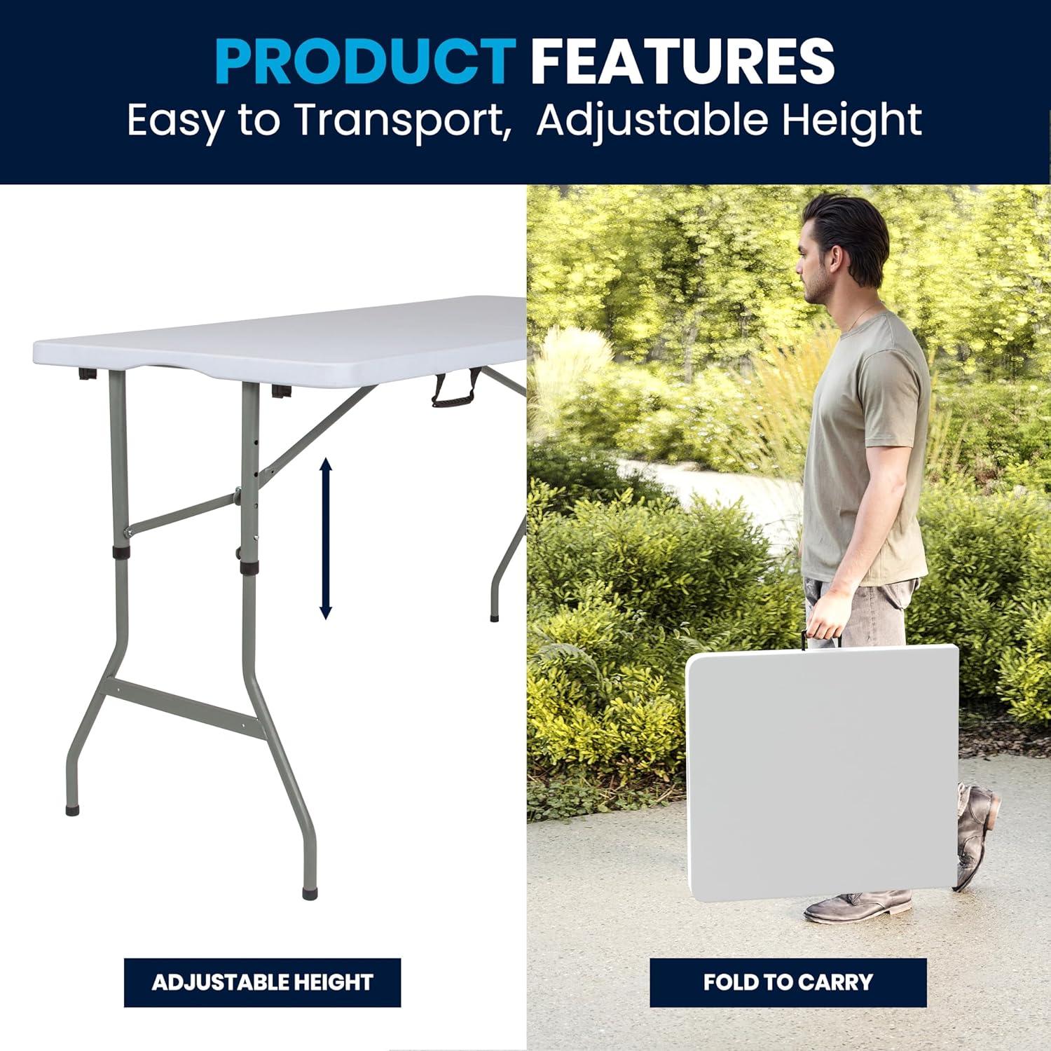 Parker 60'' Adjustable Height Plastic Folding Event Table with Carrying Handle by Flash Furniture