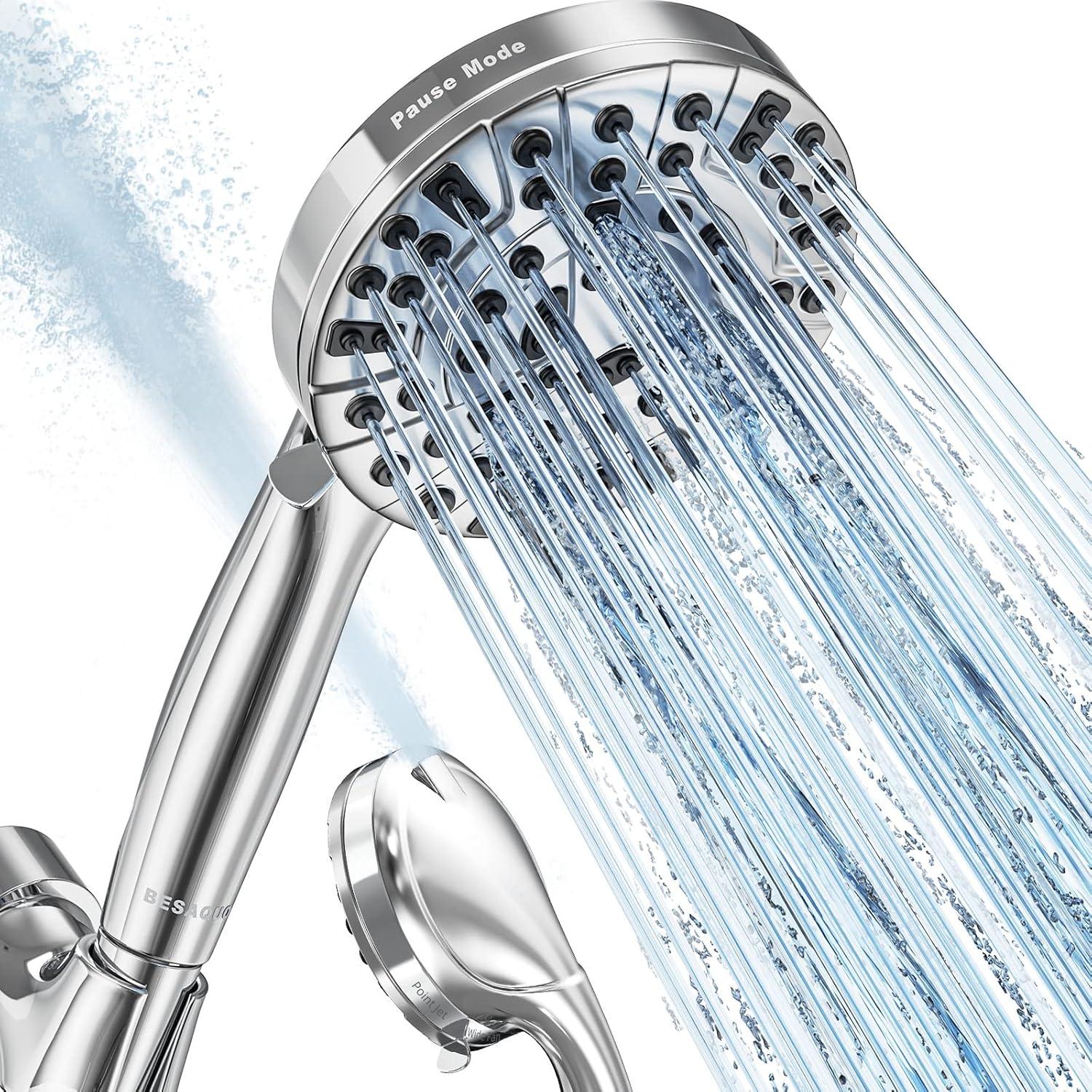 Chrome 10-Function High Pressure Handheld Shower Head with Hose