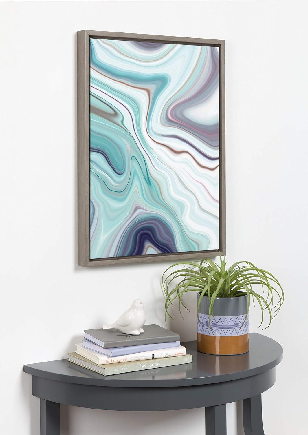 Aqua Marine and Purple Abstract Framed Canvas Wall Art