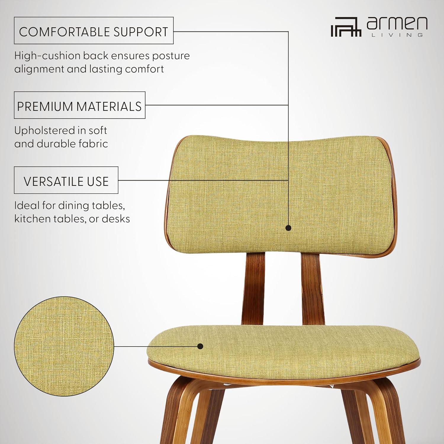 Jaguar Mid-Century Modern Kitchen Dining Table Accent Chair in Walnut Wood and Green Fabric