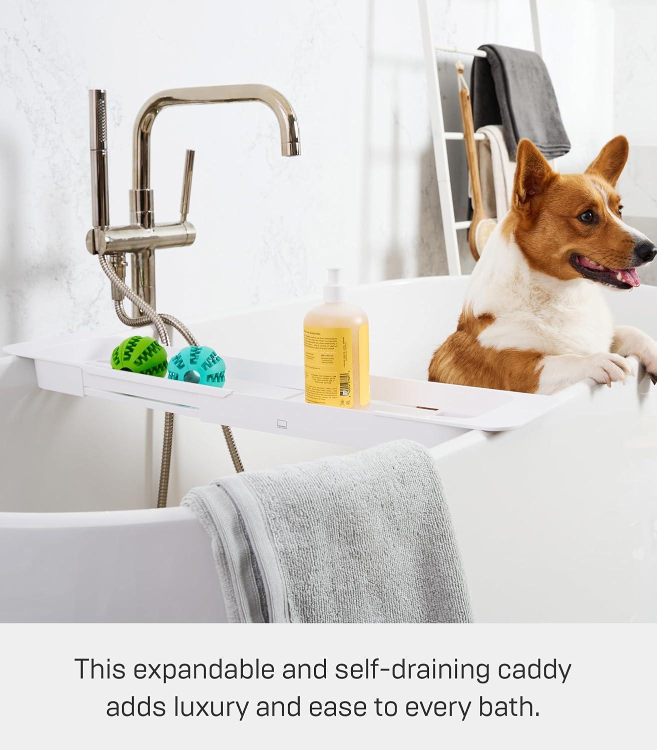 Yamazaki Home Tower Yamazaki Home Expandable Bathtub Caddy - Bathroom Tray Table Holder, 1.77" Height