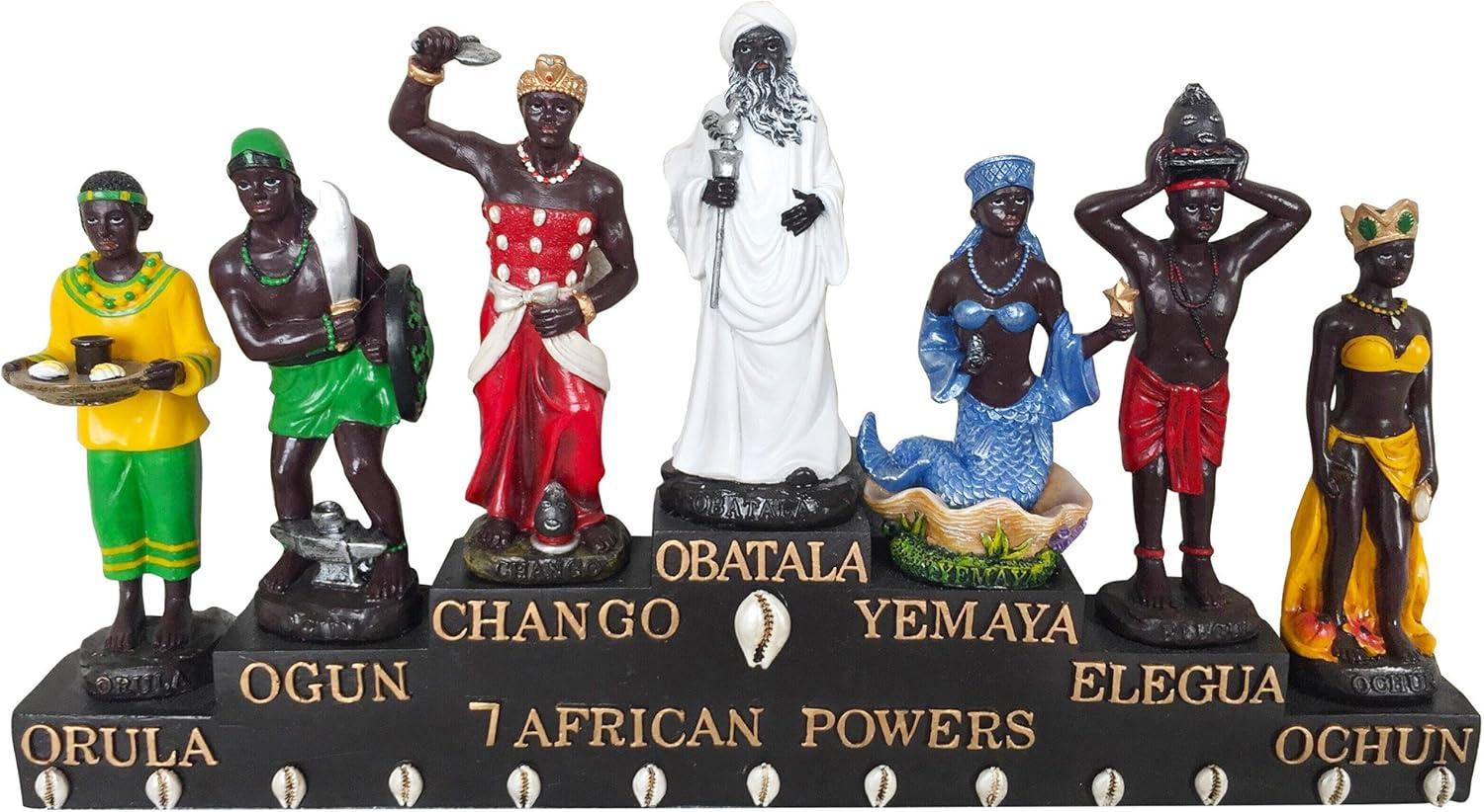 13" Multicolor Resin 7 African Powers Religious Statue