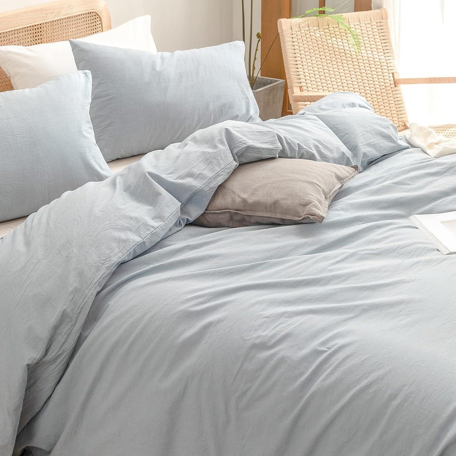 Cornflower Blue Washed Cotton Duvet Cover Set, Queen