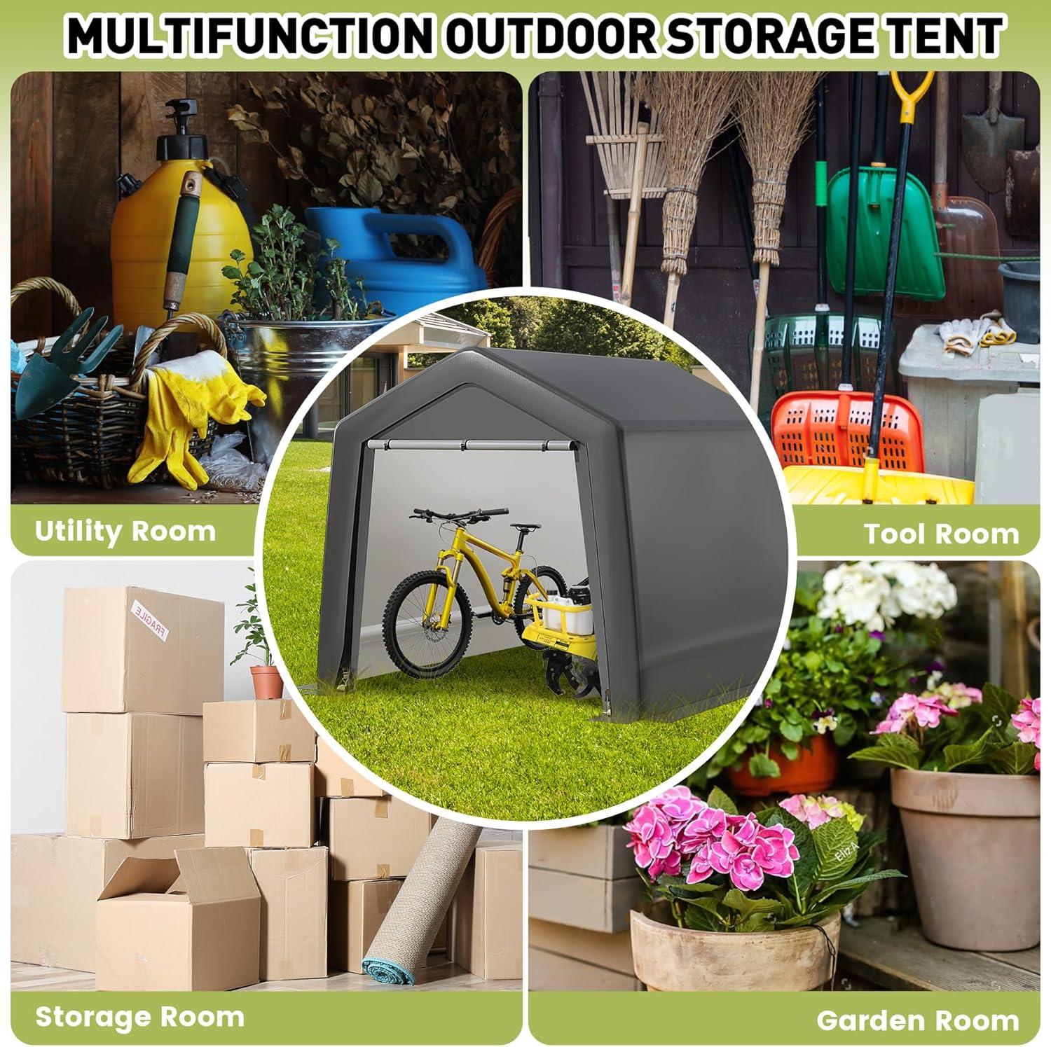 EastVita EastVita 6x6x7 ft Portable Shed, Outdoor Storage Shelter,Heavy Duty Waterproof Storage Tent Sheds with Roll-up Zipper Door, for Motorcycle, Bike, Garden Tools