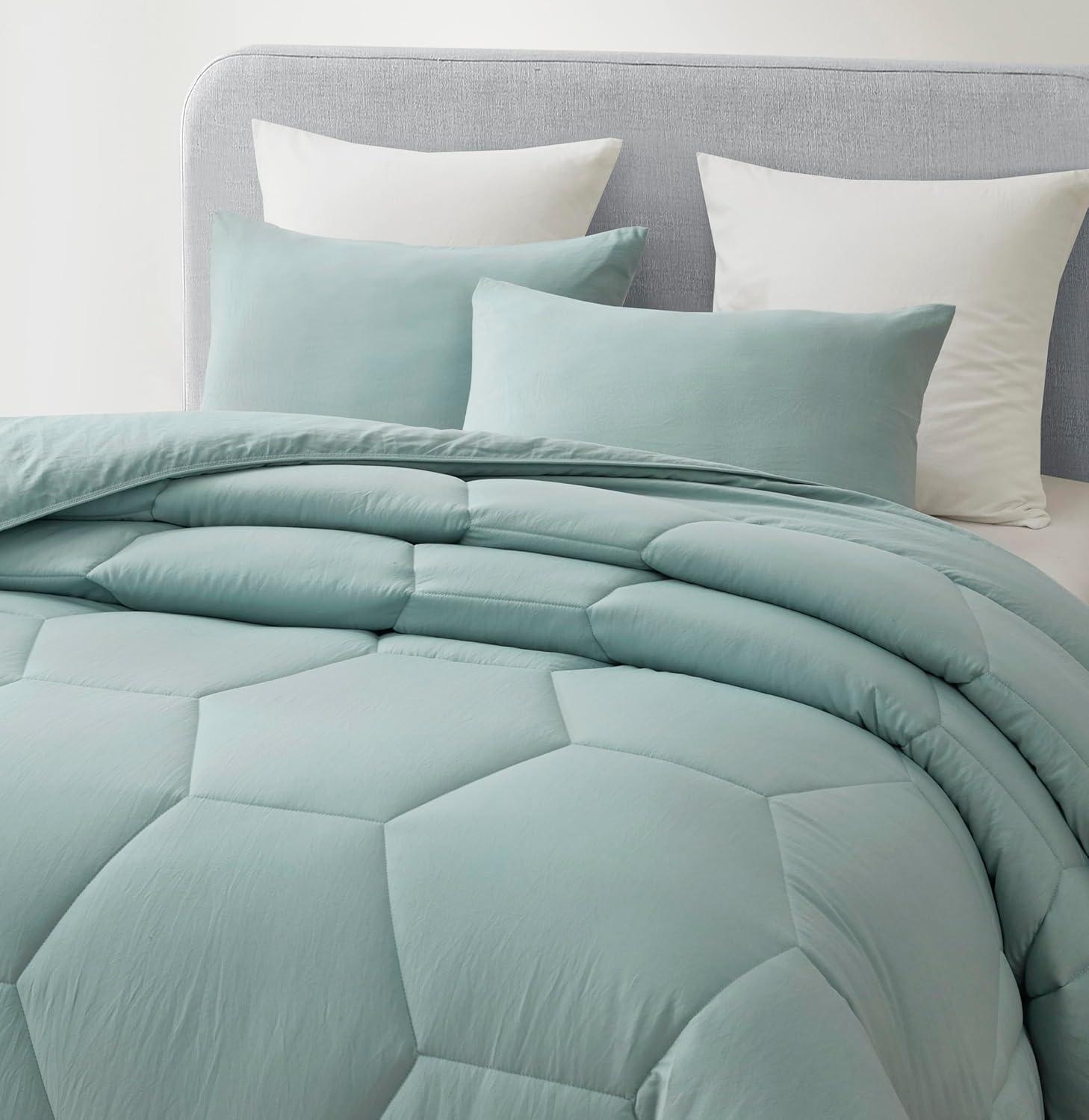 Aqua Twin Honeycomb Quilted Microfiber Comforter Set