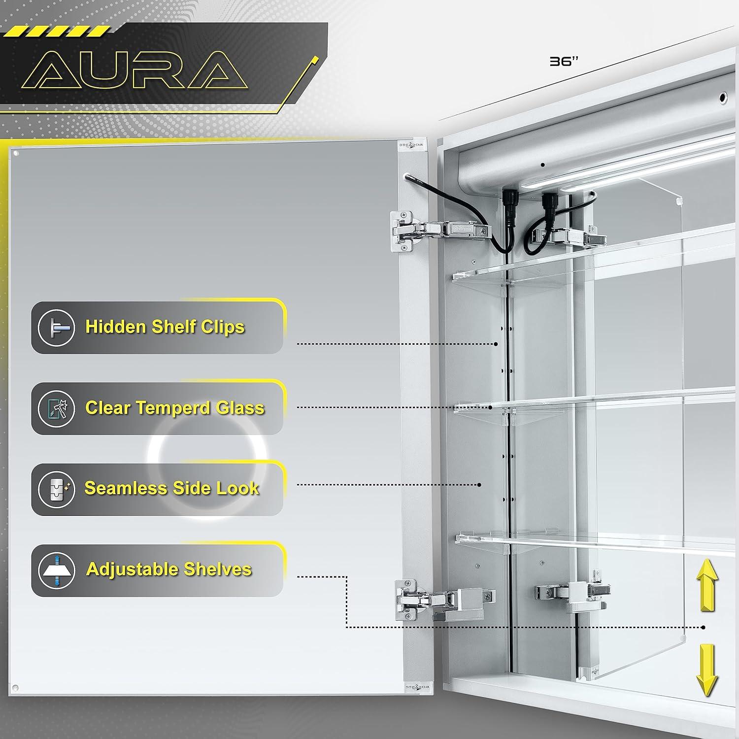 Aura 36x30 LED Mirror Medicine Cabinet with Defogger and USB Ports