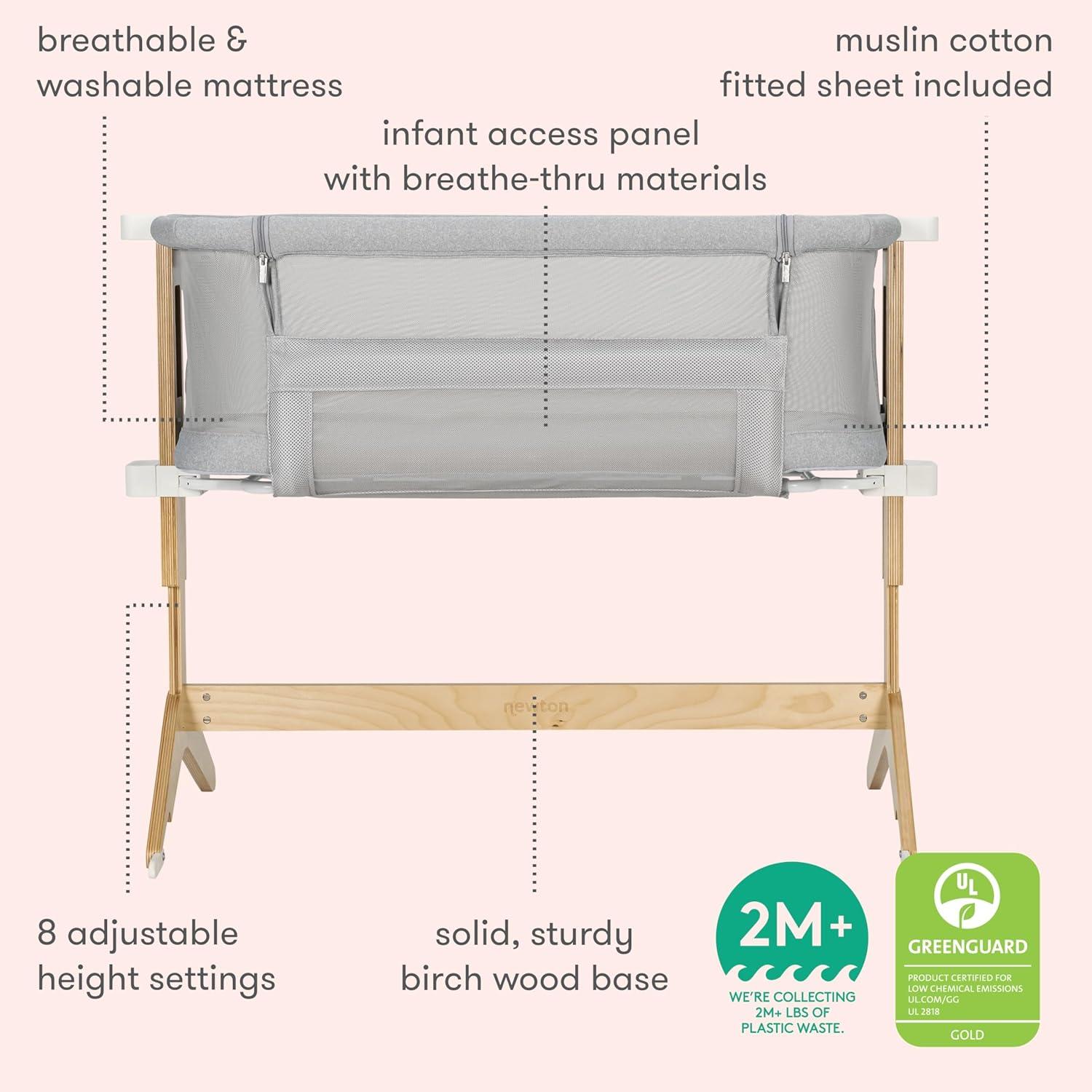 Solid Birch Adjustable Height Bassinet with Breathable Mattress