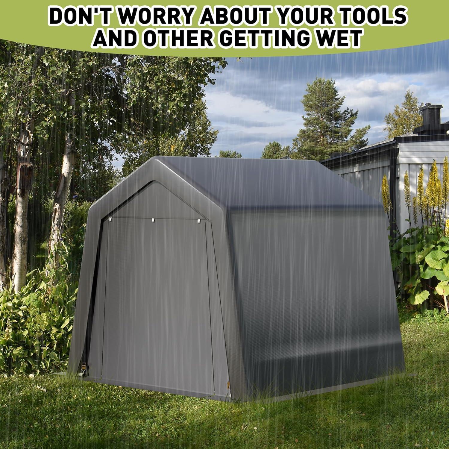 EastVita EastVita 6x6x7 ft Portable Shed, Outdoor Storage Shelter,Heavy Duty Waterproof Storage Tent Sheds with Roll-up Zipper Door, for Motorcycle, Bike, Garden Tools