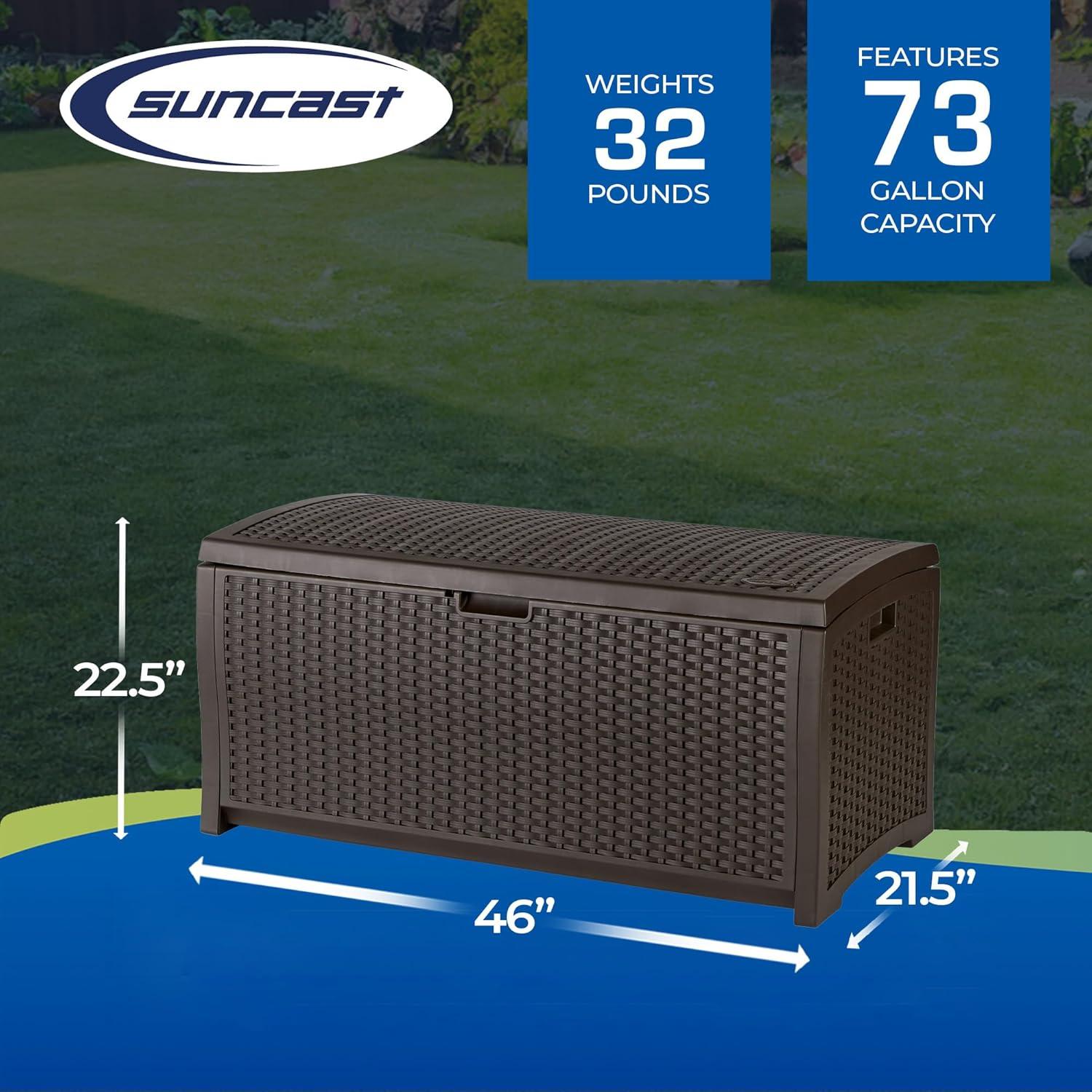 Suncast Wicker 73 Gallon Water Resistant Deck Box in Java