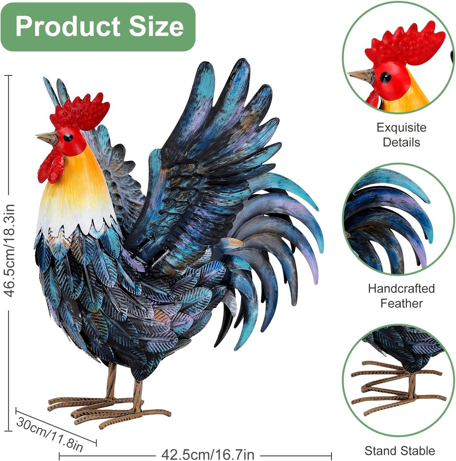 chisheen Metal Rooster Yard Decor Garden Statue Outdoor Chicken Decorations Sculpture for Backyard Patio Kitchen Lawn Ornaments Gifts for Mom C42