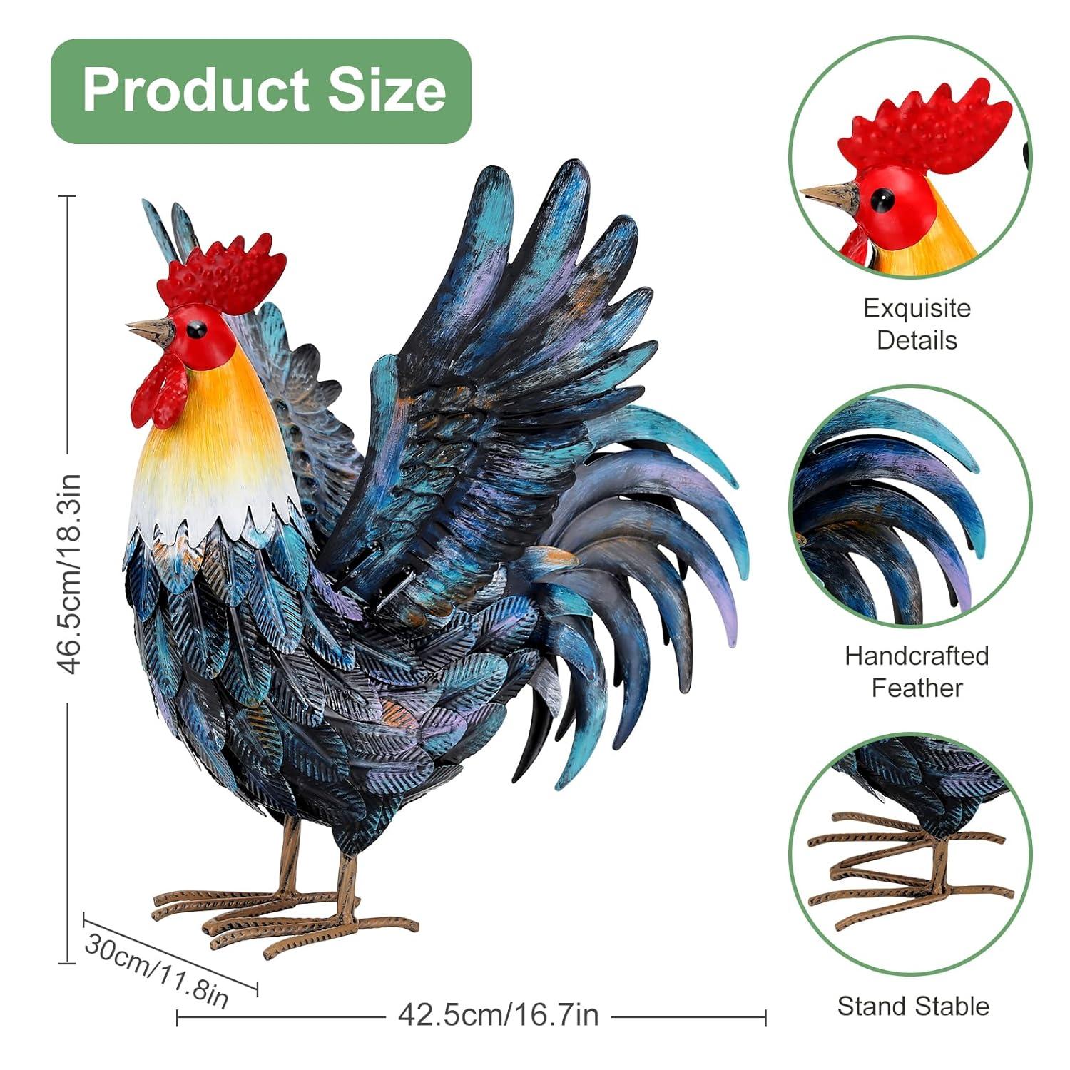 chisheen Metal Rooster Yard Decor Garden Statue Outdoor Chicken Decorations Sculpture for Backyard Patio Kitchen Lawn Ornaments Gifts for Mom C42