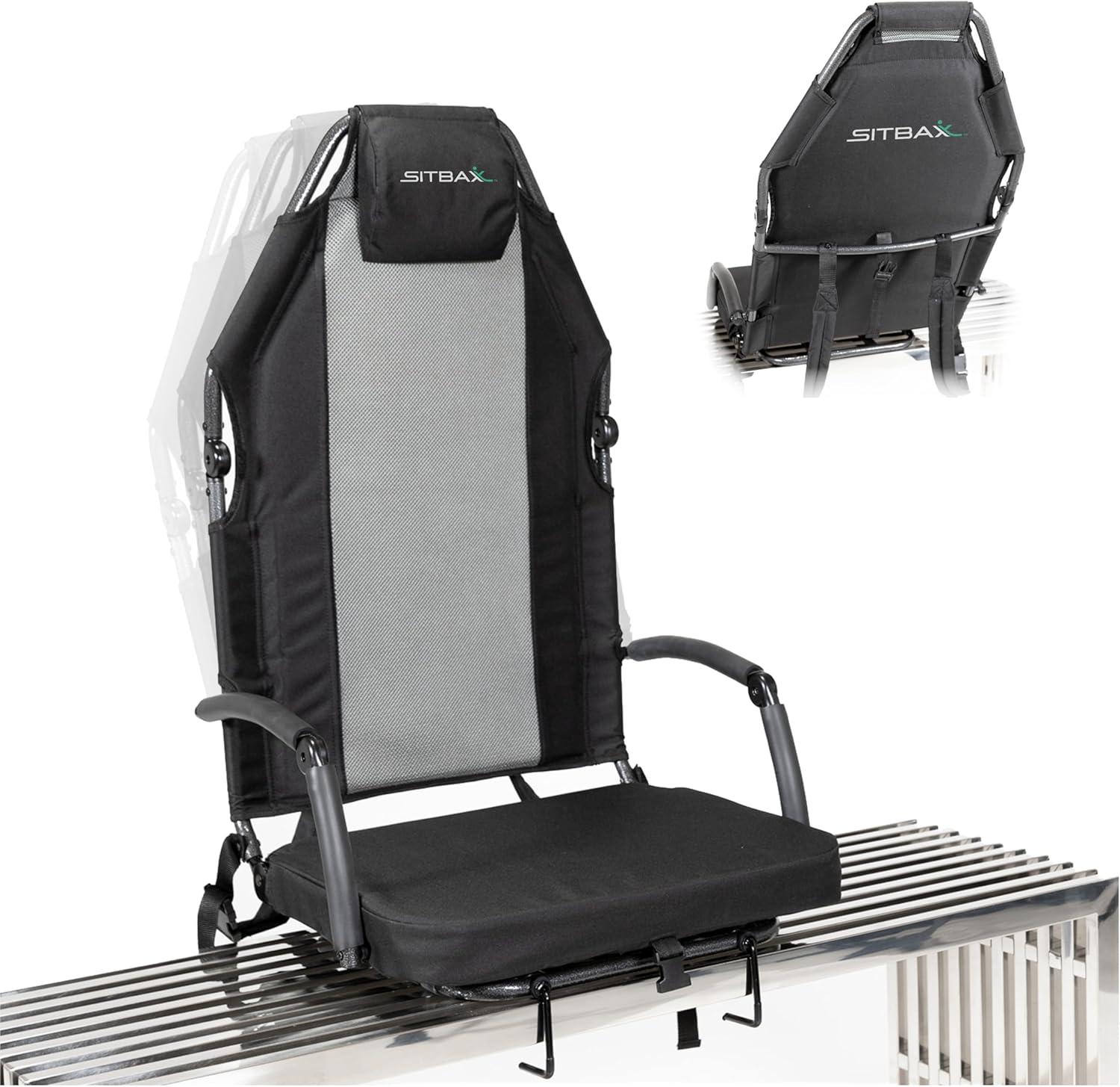 Sitbax SitBax Black Padded Bleacher Seat – The Ultimate Reclining Stadium Chair with Full Back & Neck Support and 360° Swivel – Lightweight, Foldable, and Portable with Backpack Straps - Patent Pending