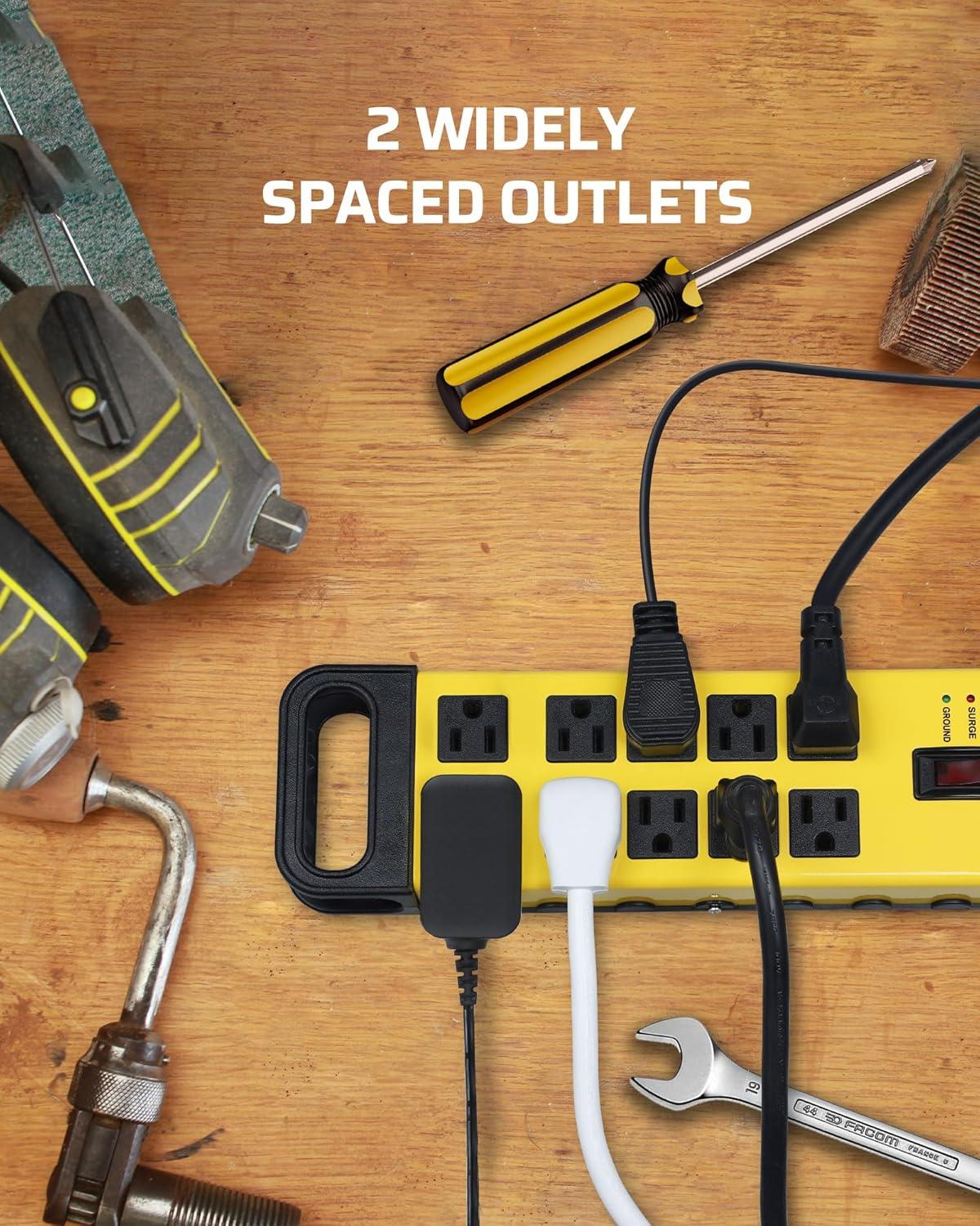 DEWENWILS 10 Outlets Heavy Duty Metal Surge Protector Power Strip with 15ft Long Cord, Flat Plug, 1440Joules