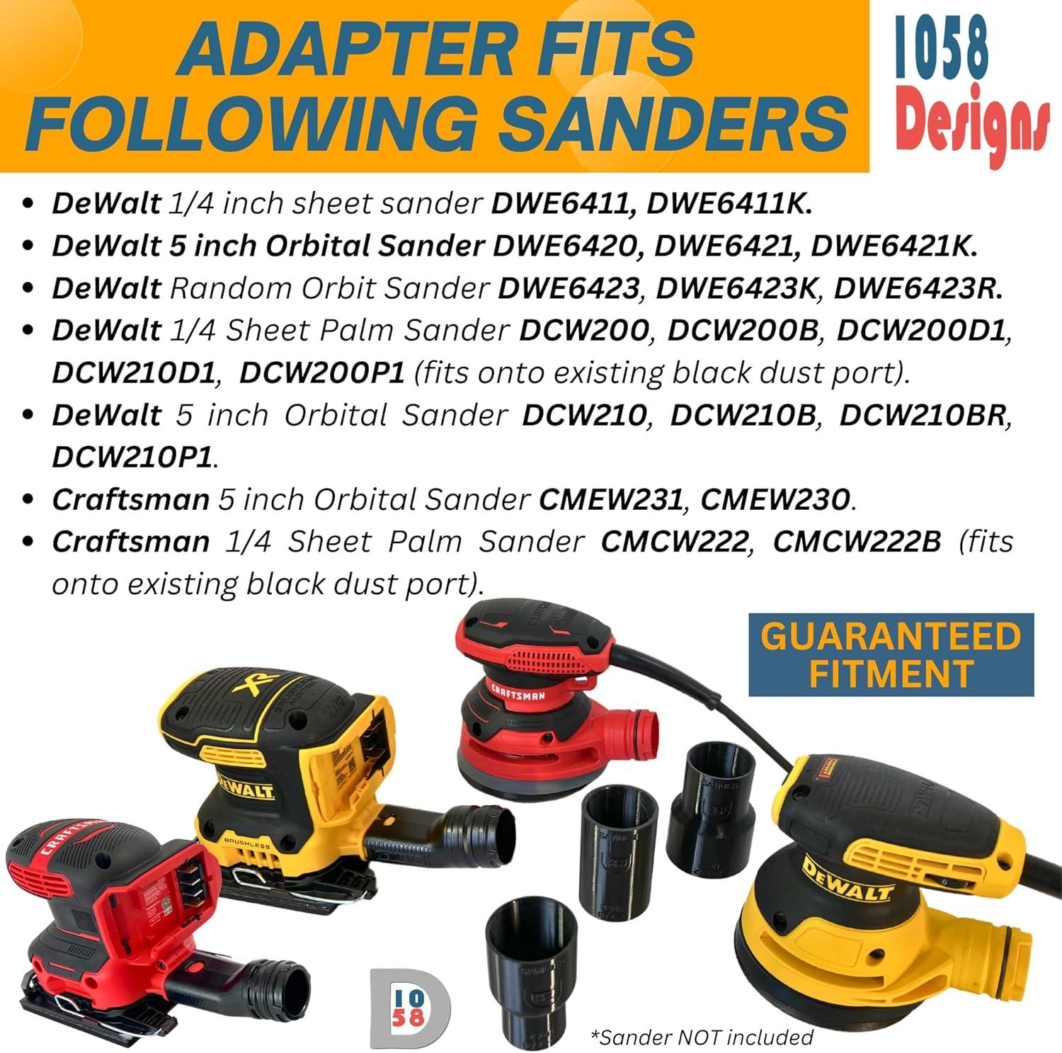 Vacuum Adapter for Dewalt or Craftsman Sanders - Dust Collection - Galactic Gadgets 1-1/4in - Black