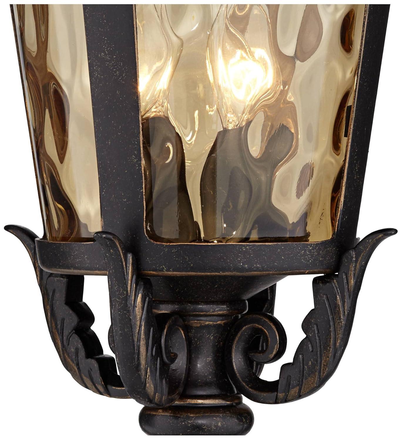 John Timberland Casa Marseille Vintage Outdoor Post Light Veranda Bronze with Pier Adaptor 28" Champagne Glass for Exterior Barn Deck House Porch Yard