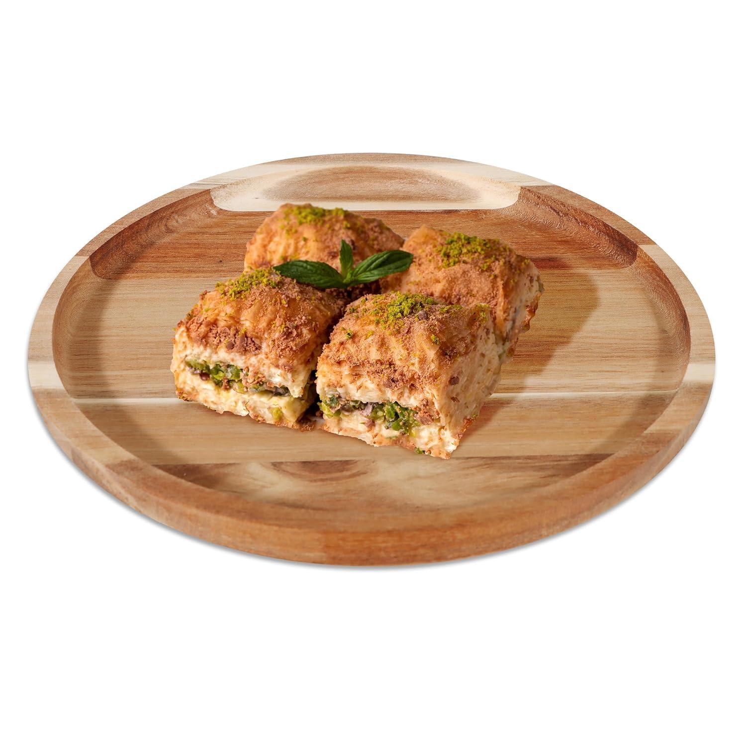 11 in Acacia Wooden Dinner Plate Set (Set of 4)