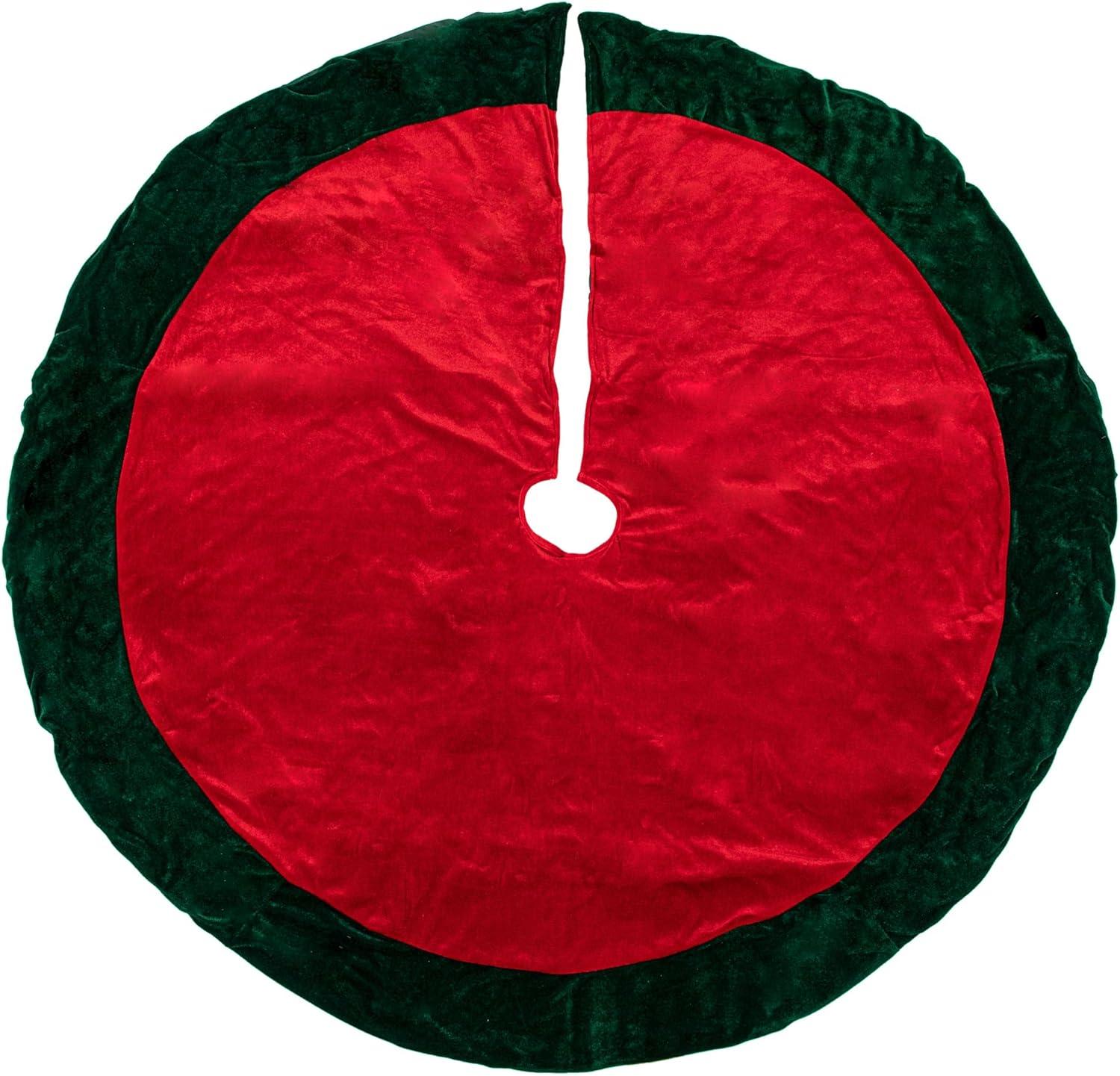 60" Red and White Velveteen Christmas Tree Skirt