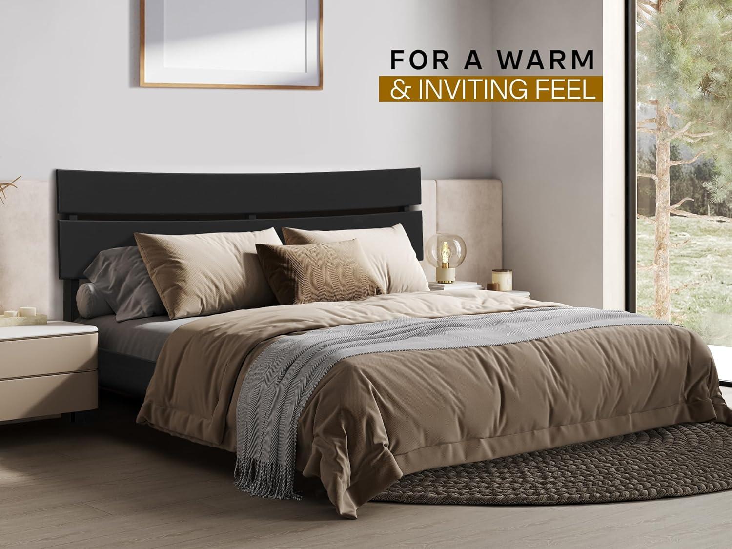 Acacia Aurora Premium Solid Wood Platform Bed Frame and High Headboard, King Bed Frame with Headboard Included, Mid Century Modern Bed with 5 years Warranty