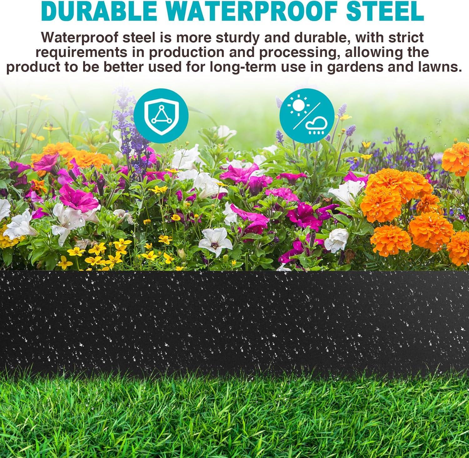 KFFKFF 6 PCS Metal Landscape Edging 40" L x 8" H Galvanized Steel Garden Border Flexible Hammer-In Outdoor Landscaping Edge with 8 Clips for Lawn, Garden, Walkway, Yard (Black)