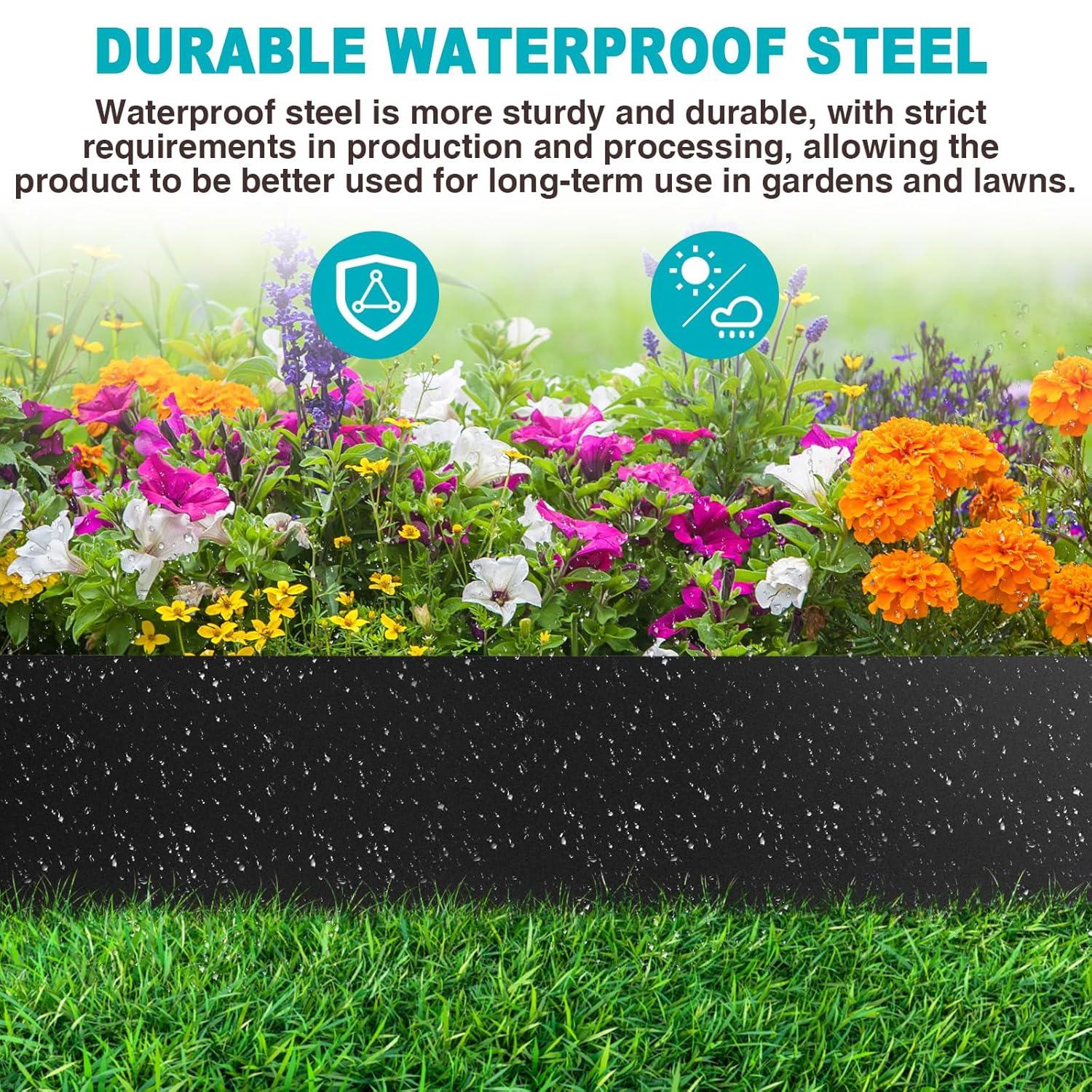 KFFKFF 6 PCS Metal Landscape Edging 40" L x 8" H Galvanized Steel Garden Border Flexible Hammer-In Outdoor Landscaping Edge with 8 Clips for Lawn, Garden, Walkway, Yard (Black)