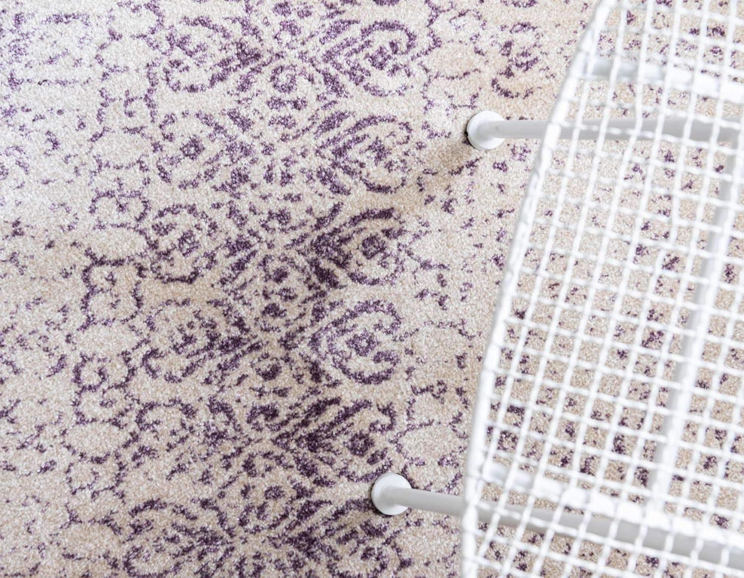 Purple and Ivory Low Pile Reversible Area Rug