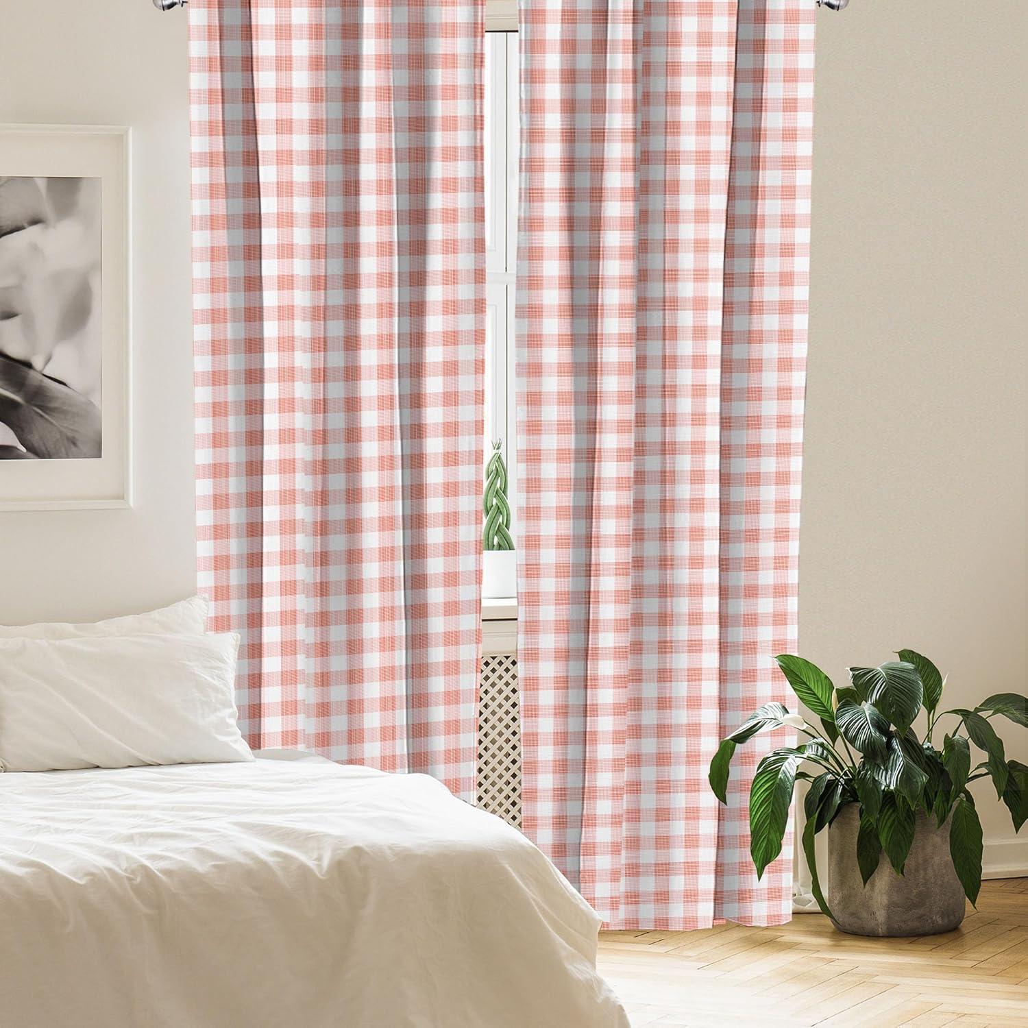 Ambesonne Checkered Curtains, Countryside Picnic, Pair of 28"x63", Pale Peach and White