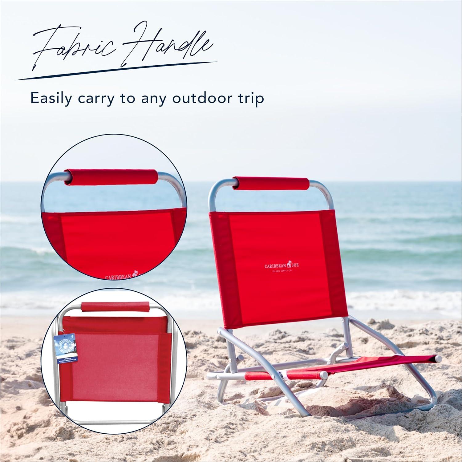 Caribbean Joe Low Steel Outdoor Portable Beach Chair - Red