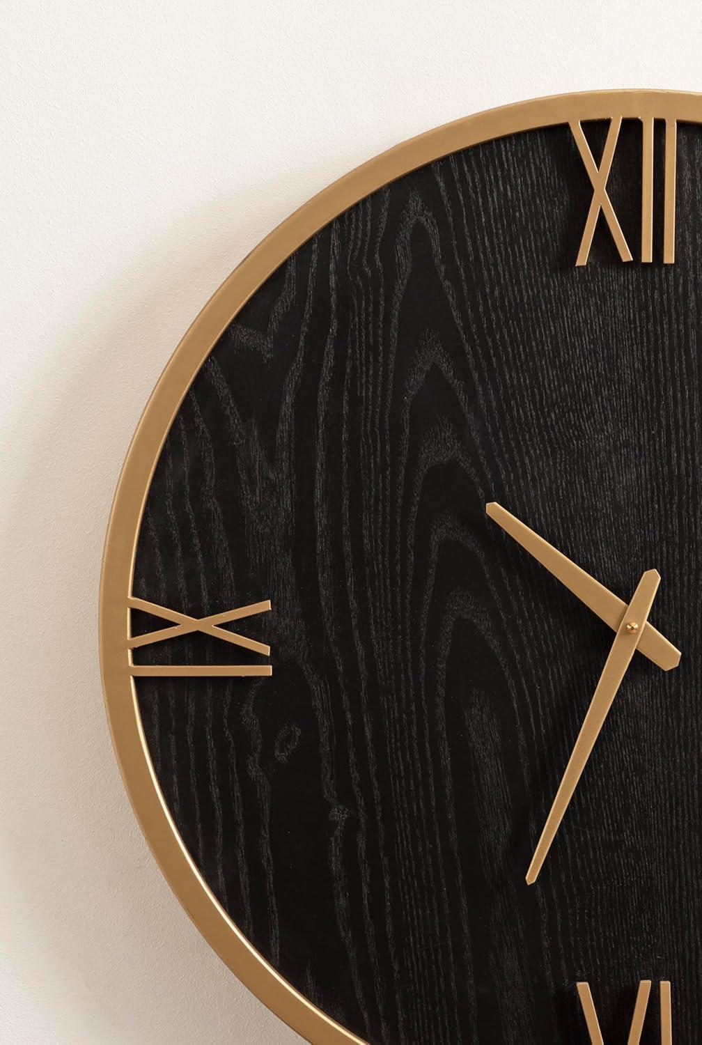 Kate and Laurel Pronte Modern Round Wood and Metal Wall Clock, 22 Inch Diameter, Black and Gold, Decorative Minimal Clock for Bedroom, Entryway, or Living Room Decor