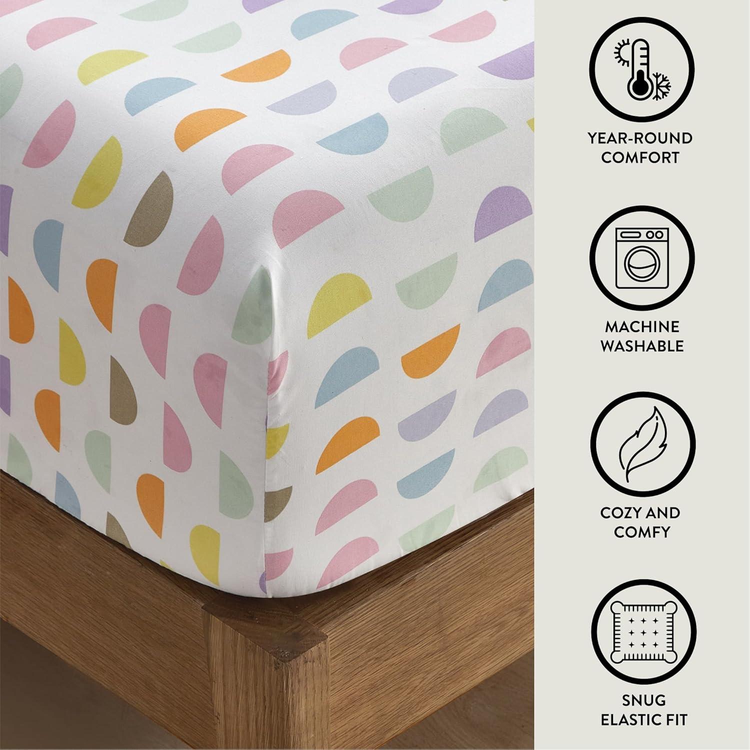 Heritage Kids 3 Piece Sheet Set, Including Top Sheet, Fitted Sheet and Pillow Case, Multi Color Half Moon, Twin